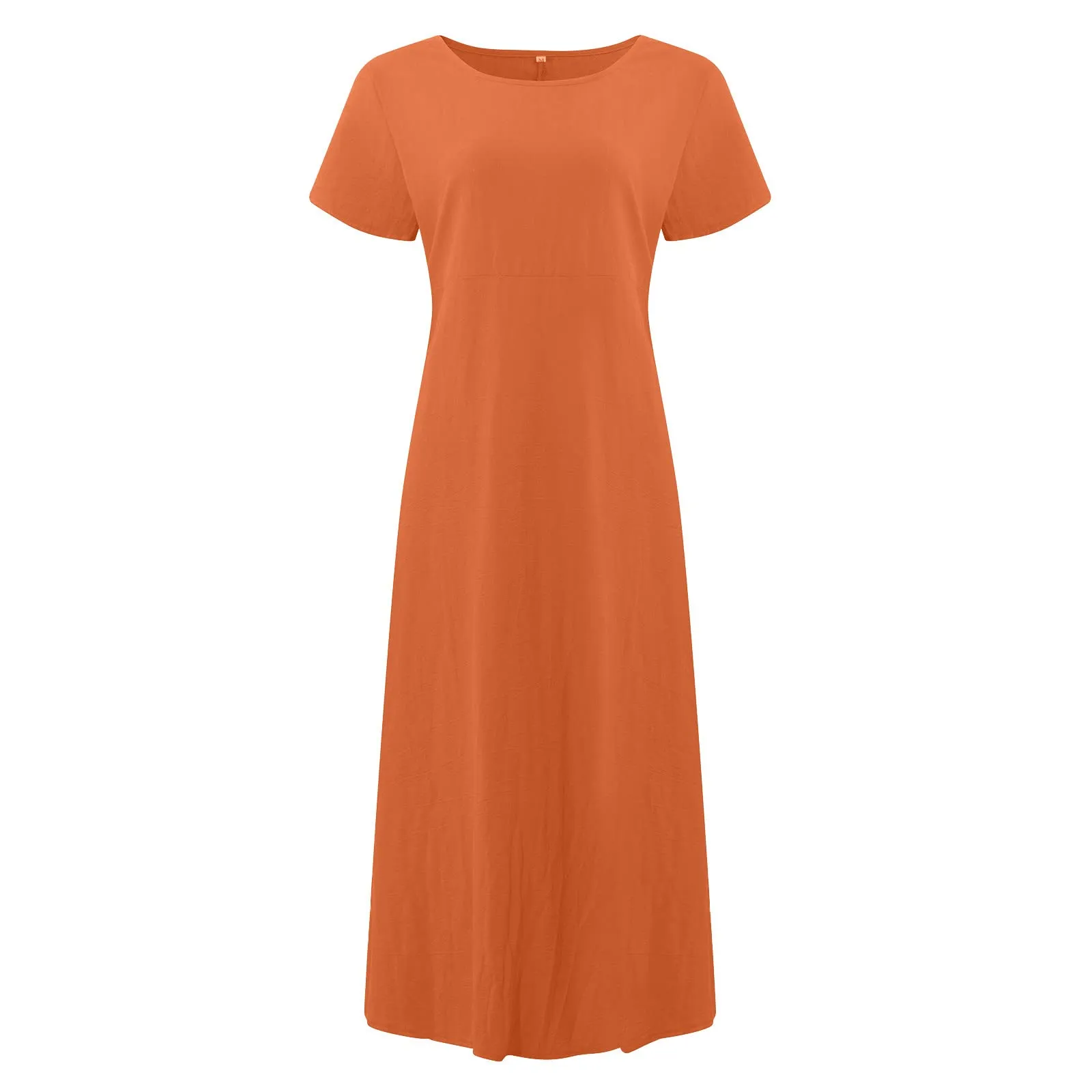 Abito estivo da donna, elegante, in lino, casual, girocollo, a maniche corte, lungo, in cotone, linea A, maxi abito da spiaggia, leggero, alla moda, per il tempo libero, Colore: arancione., 3XL - immagine 4