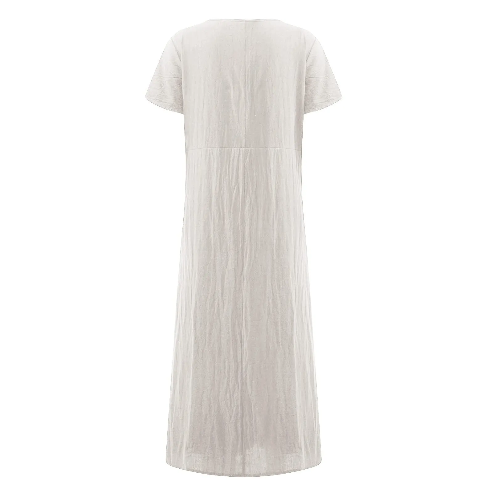 Abito estivo da donna, elegante, in lino, casual, girocollo, a maniche corte, lungo, in cotone, linea A, maxi abito da spiaggia, leggero, alla moda, per il tempo libero, bianco, L - immagine 5