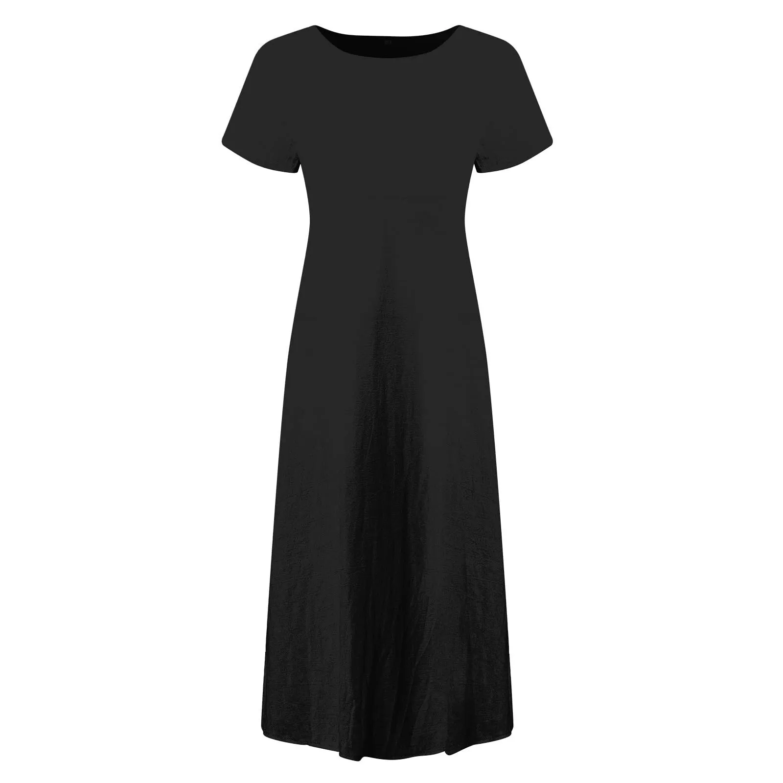 Abito estivo da donna, elegante, in lino, casual, girocollo, a maniche corte, lungo, in cotone, linea A, maxi abito da spiaggia, leggero, alla moda, per il tempo libero, Nero , 3XL - immagine 4