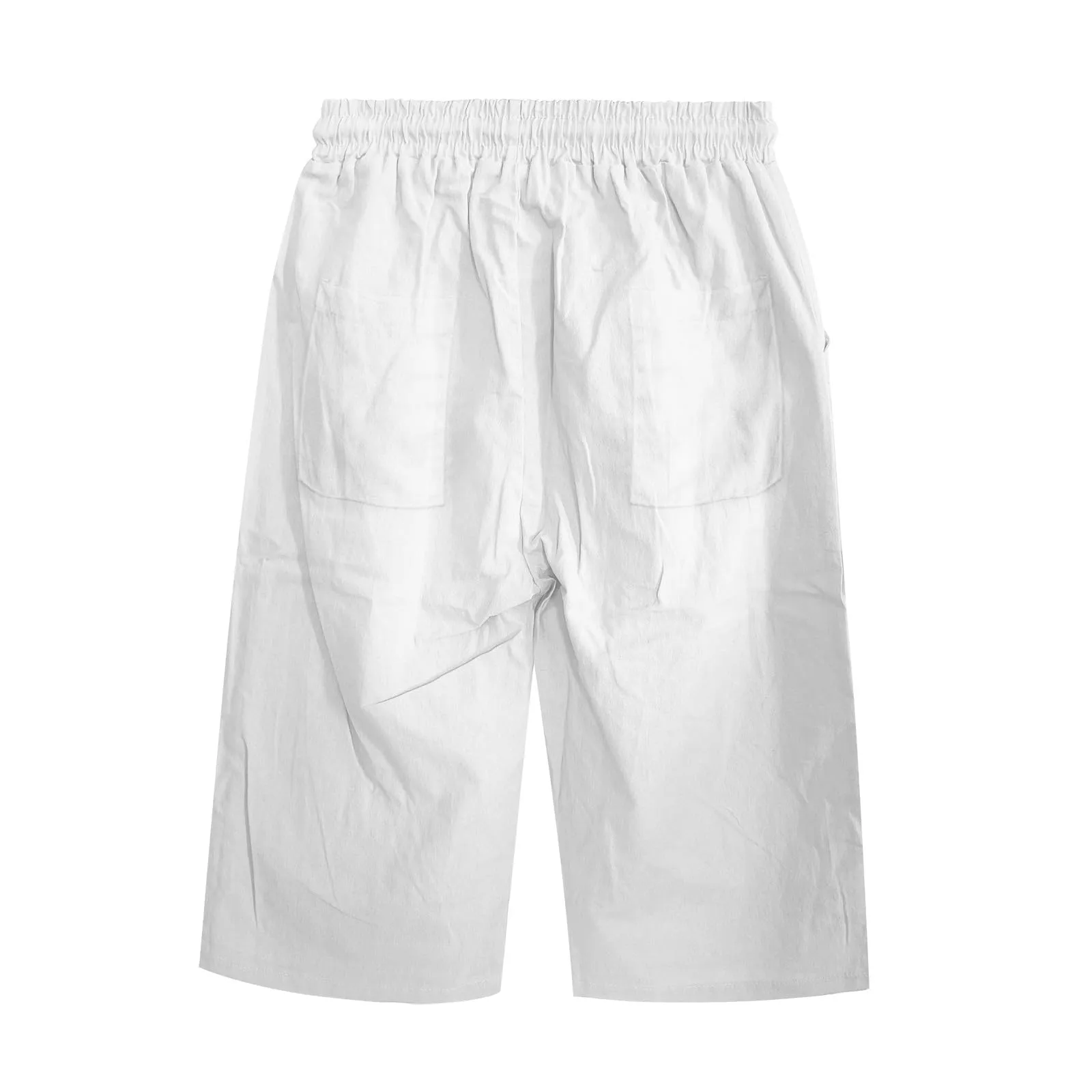 Bermuda da donna al ginocchio con tasche, gamba dritta, in cotone e lino, con elastico in vita, casual, tinta unita, lunghi, estivi, da lavoro, pantaloni da salotto, bianco, XL - immagine 7
