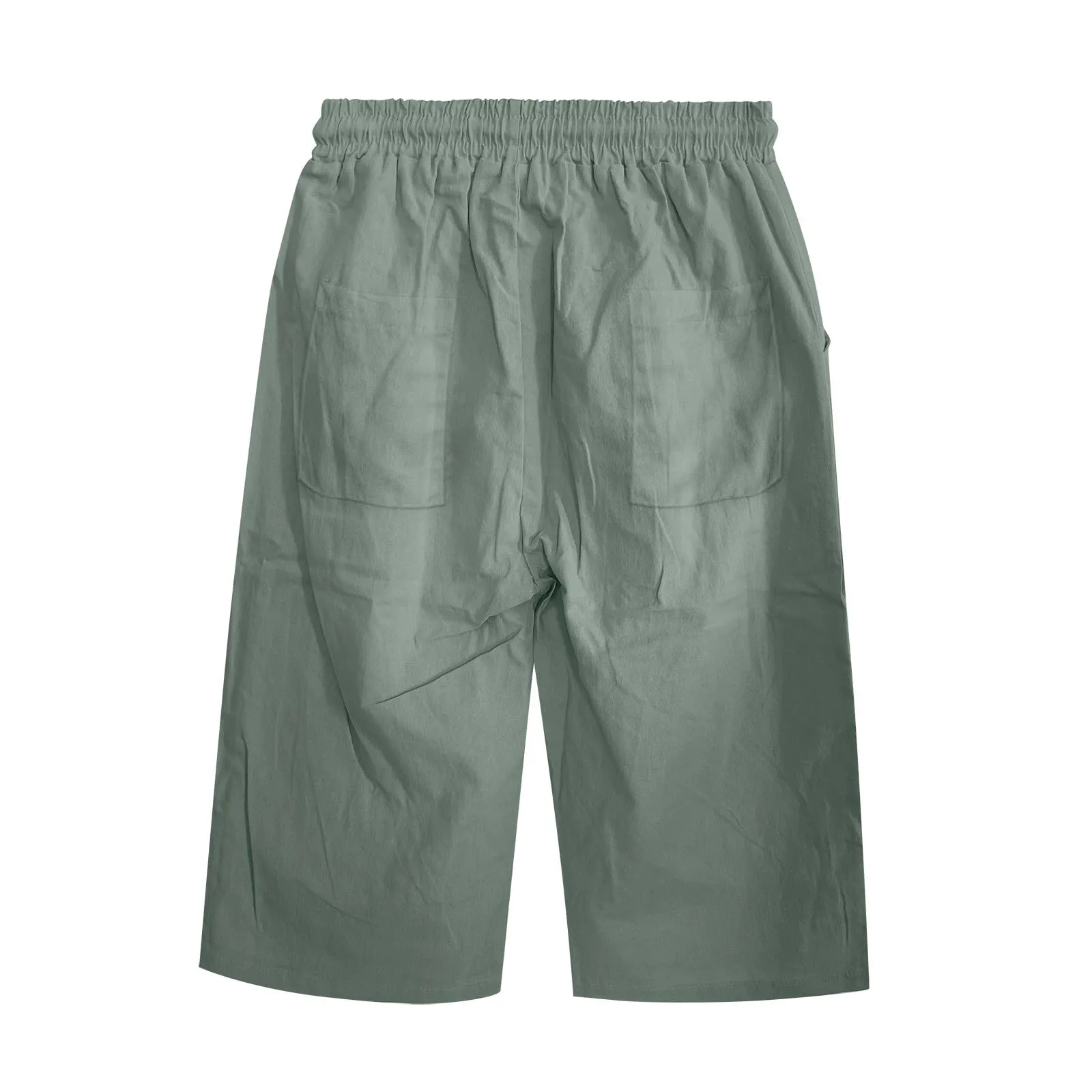 Bermuda da donna al ginocchio con tasche, gamba dritta, in cotone e lino, con elastico in vita, casual, tinta unita, lunghi, estivi, da lavoro, pantaloni da salotto, Verde menta, 3XL - immagine 7