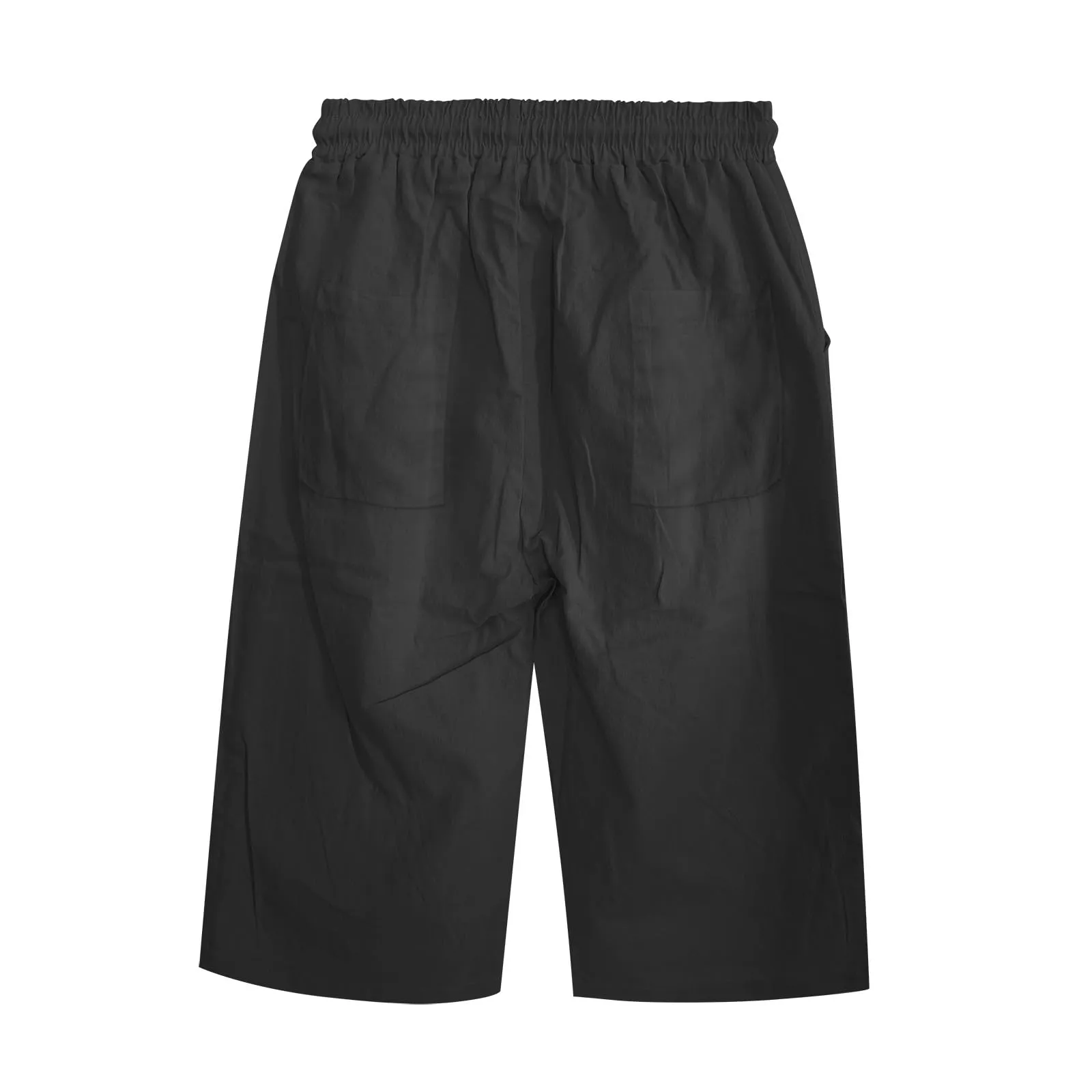 Bermuda da donna al ginocchio con tasche, gamba dritta, in cotone e lino, con elastico in vita, casual, tinta unita, lunghi, estivi, da lavoro, pantaloni da salotto, Nero , M - immagine 7