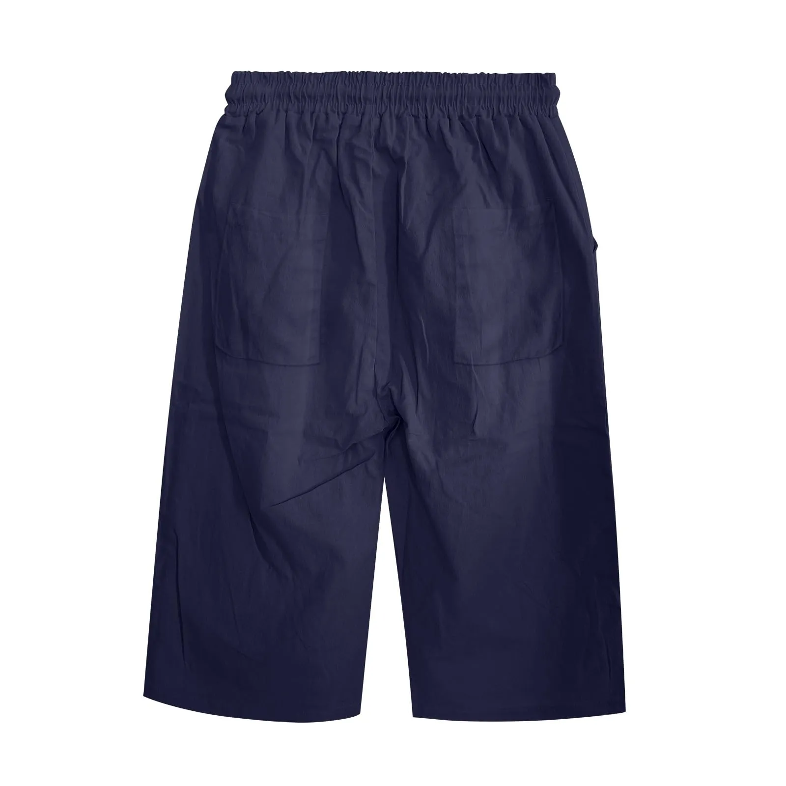 Bermuda da donna al ginocchio con tasche, gamba dritta, in cotone e lino, con elastico in vita, casual, tinta unita, lunghi, estivi, da lavoro, pantaloni da salotto, Marina Militare, L - immagine 7