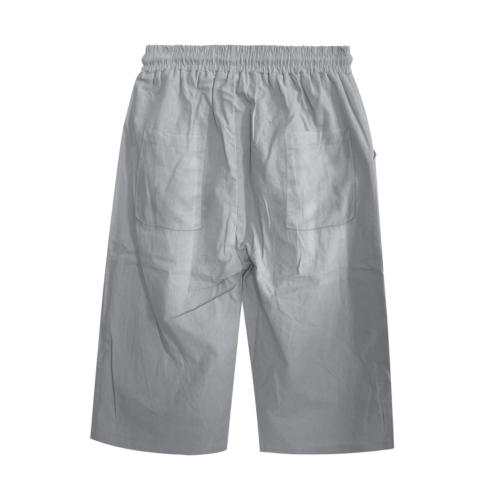 Bermuda da donna al ginocchio con tasche, gamba dritta, in cotone e lino, con elastico in vita, casual, tinta unita, lunghi, estivi, da lavoro, pantaloni da salotto, Grigio, 3XL - immagine 7
