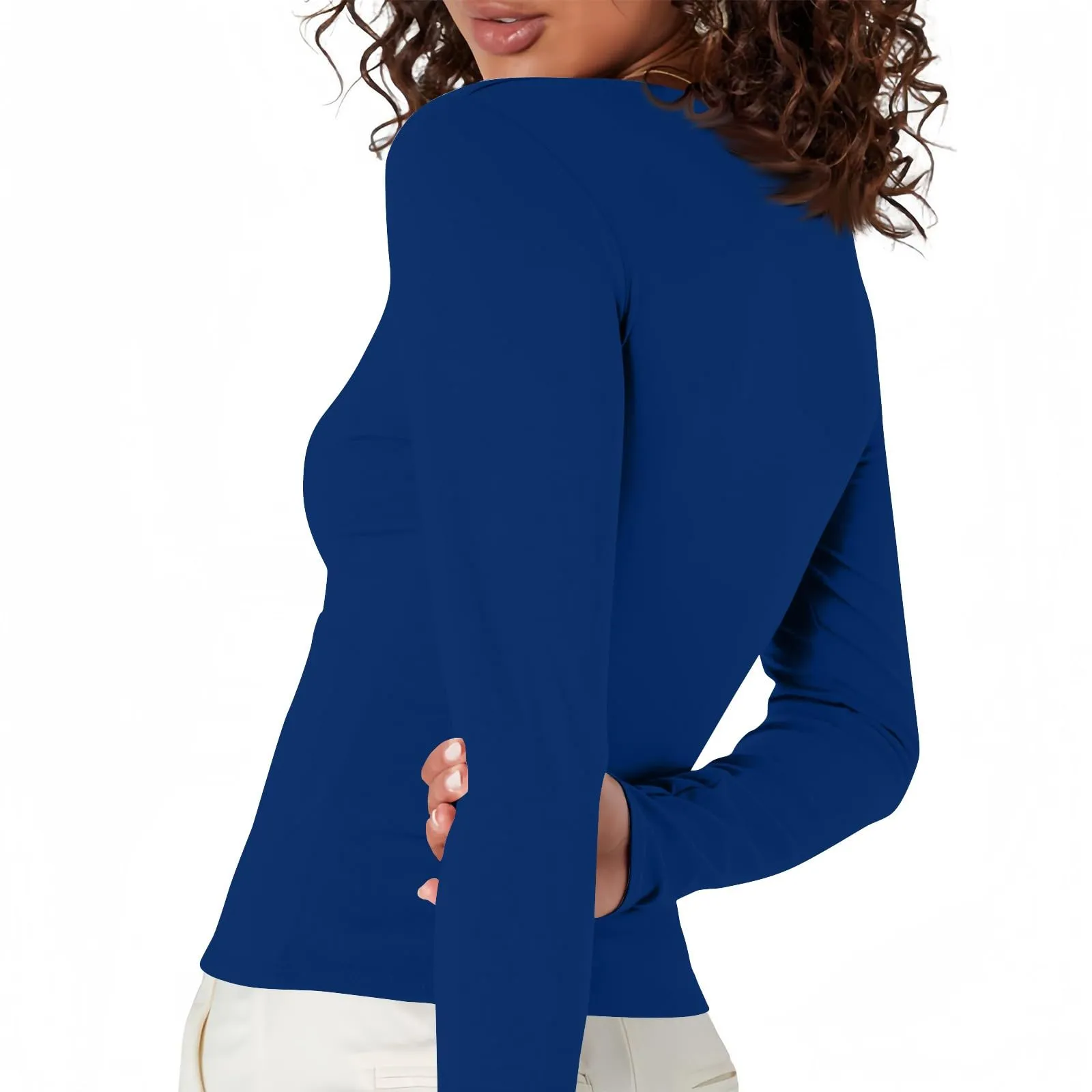 MOKBAY Top Donna Elegante T-Shirt Basic Y2k Sexy Magliette a Maniche Lunghe Maglia Slim Fit Manica Lunga Tinta Unita Invernale Attillate Maglia Elegante Maglie Donna M - immagine 6