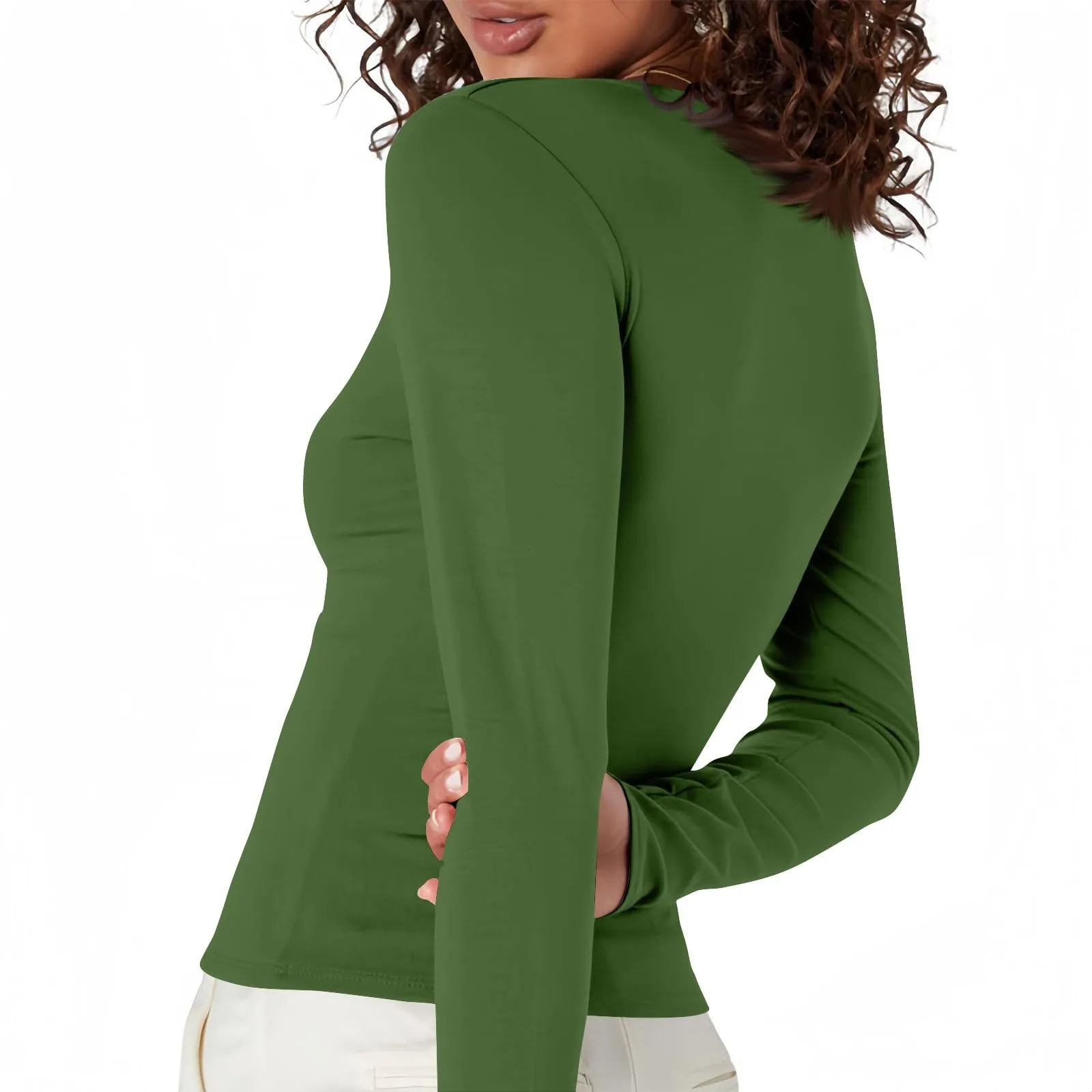 MOKBAY Maglie Manica Lunga Donna Maglia T-Shirt Slim Fit Attillate Elegante Y2k Magliette Maniche Lunghe Maglia Elegante Donna Manica Lunga Invernale Tinta Unita Sexy Top Maniche Lunghe XXL - immagine 6
