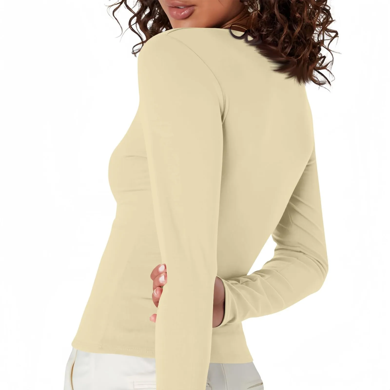 MOKBAY Maglie Cotone Maniche Lunghe Donna Attillate Invernali Curvy Maglia Slim Fit Y2k Maglia Termica Donna Elegante Tinta Unita T-Shirt Top Sexydonna Manica Lunga Maglietta Maniche Lunghe XS - immagine 6