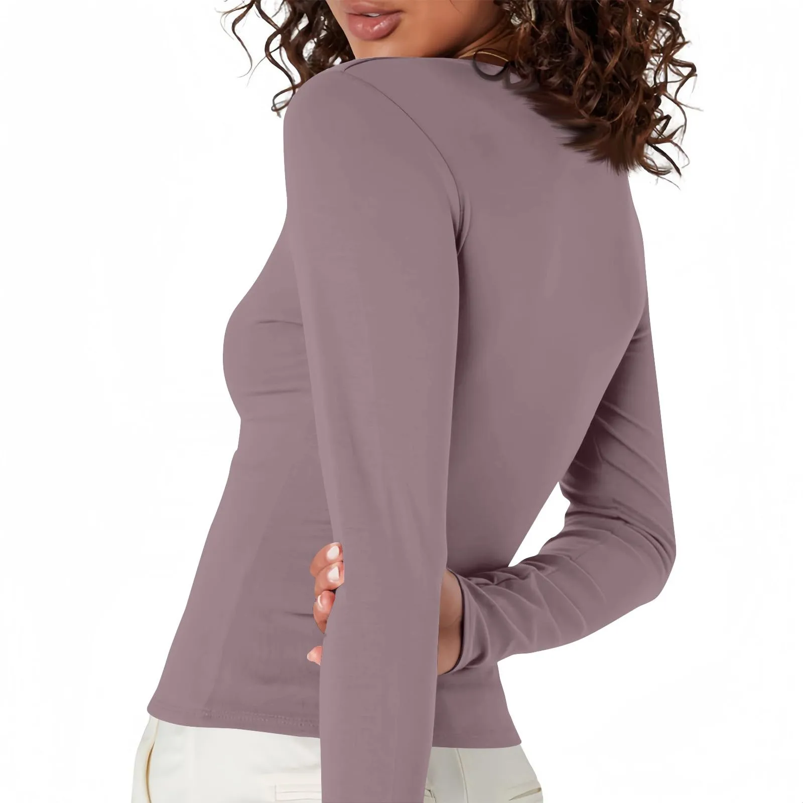 MOKBAY Maglia Donna Elegante Top Nero Tshirt Slim Fit Basic Invernali Manica Lunga Elegante Tinta Unita Maglie Termiche Curvy Maglia Attillate Maglietta Arancione Donna S - immagine 6