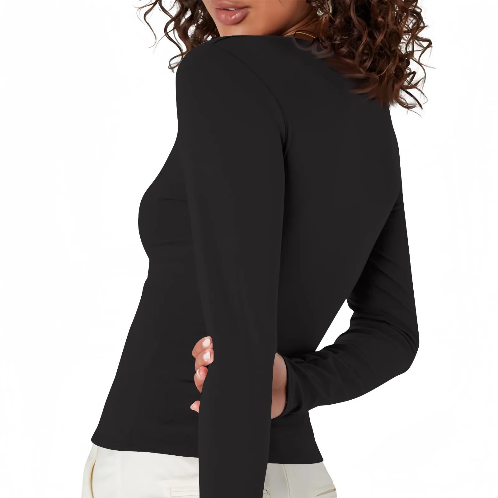 MOKBAY Maglia Invernale Donna Sexy Y2k Manica Lunga Maglia Maglietta Cotone Manica Lunga Slim Fit Tinta Unita Maglie Maniche Lunghe Invernale Tshirt Elegante Attillata Top Donna Elegante XL - immagine 6