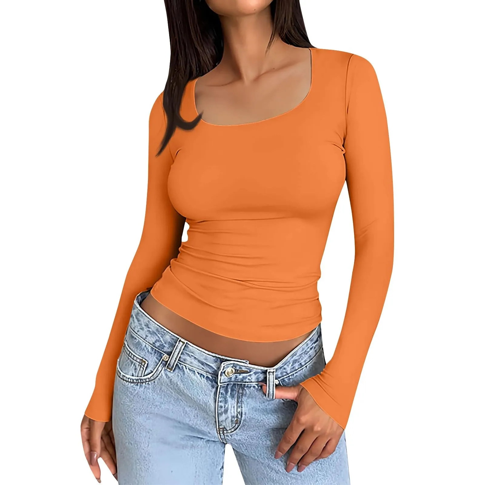 MOKBAY Maglietta Manica Lunga Donna Tinta Unita Maglia Cotone Invernale Slim Fit Corsetto Basic Manica Lunga Maglia Elegante Top Bianco Curvy Tshirt Maglie Donna Particolari M - immagine 1