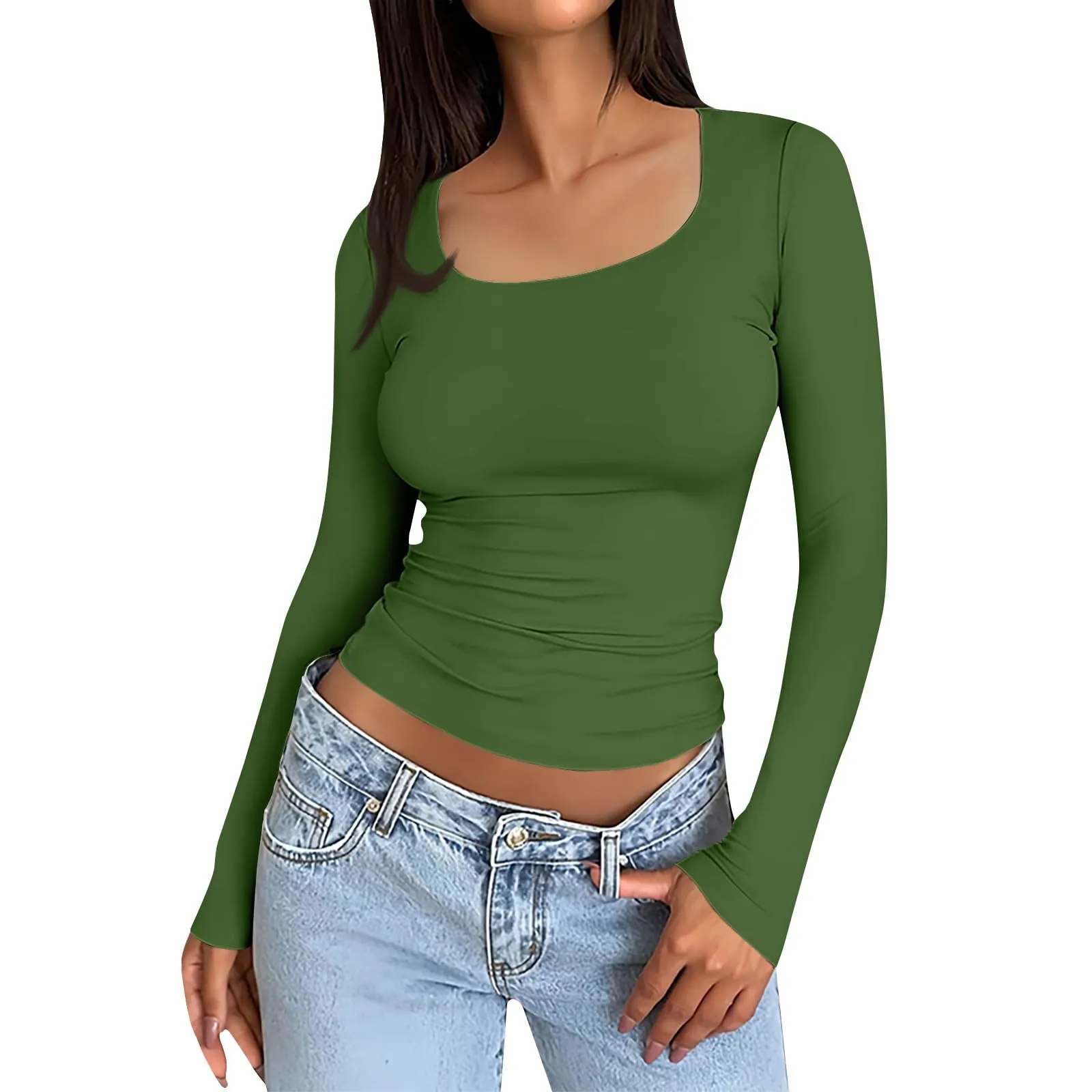 MOKBAY Magliette Manica Lunga Donna T-Shirt Maglia Top Sexy Sexy Maglie Y2k Manica Lunga Slim Fit Aderente Elegante Tinta Unita Autunno Maglia Maniche Lunghe Donna XL - immagine 1