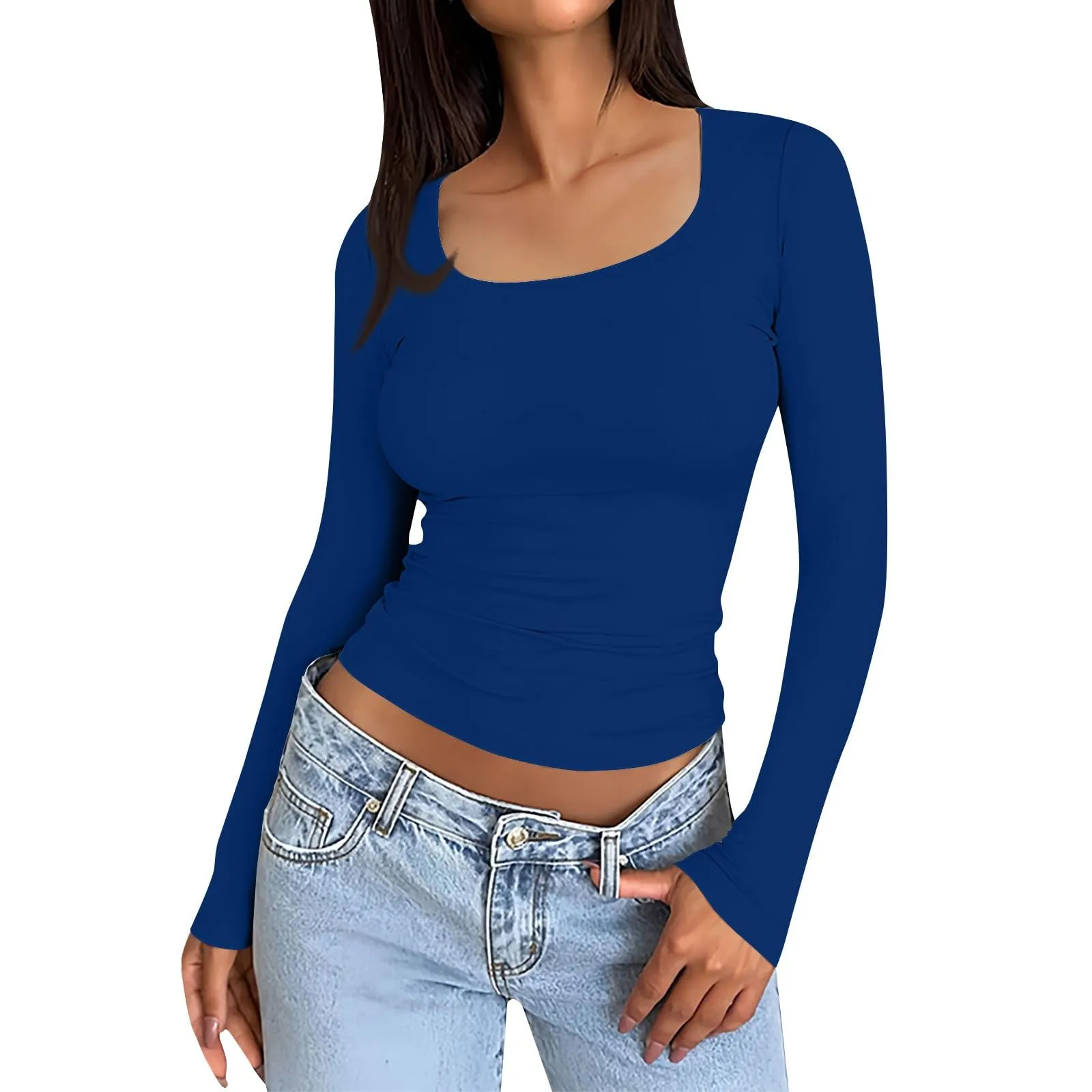 MOKBAY Maglia Maniche Lunghe Donna Manica Lunga Maglia Slim Fit Maglie Basic T-Shirt Curvy Tinta Unita Attillate Invernali Magliette Termiche Elegante Top Donna Eleganti XS - immagine 1