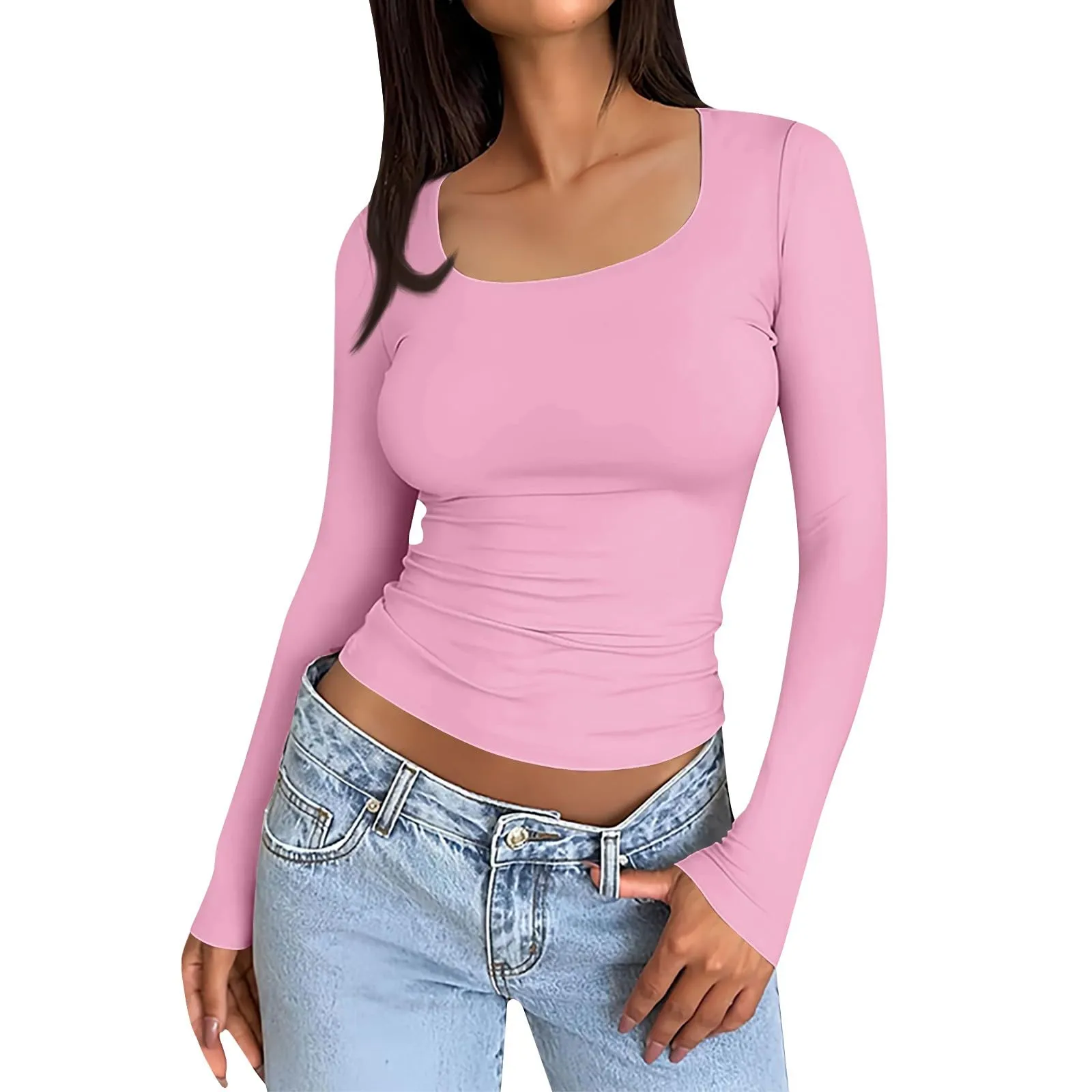 MOKBAY Maglia Nera Donna Tinta Unita Curvy Attillate Slim Fit Y2k Maglie Cotone Maniche Lunghe Invernali Maglia Basic Manica Lunga Magliette Cotone Donna Manica Lunga T-Shirt Top Bianco XXL - immagine 1