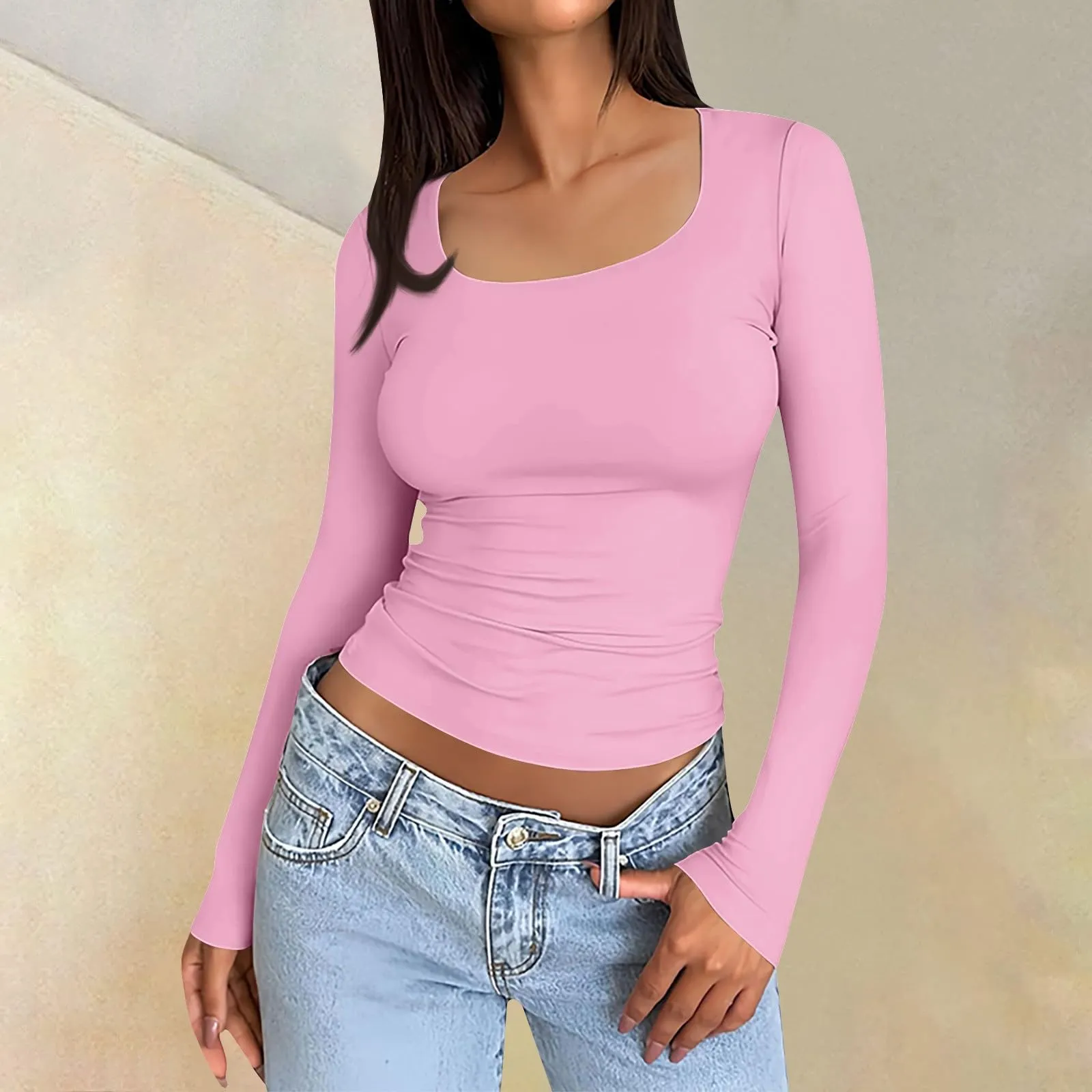 MOKBAY Maglia Nera Donna Tinta Unita Curvy Attillate Slim Fit Y2k Maglie Cotone Maniche Lunghe Invernali Maglia Basic Manica Lunga Magliette Cotone Donna Manica Lunga T-Shirt Top Bianco XXL - immagine 2