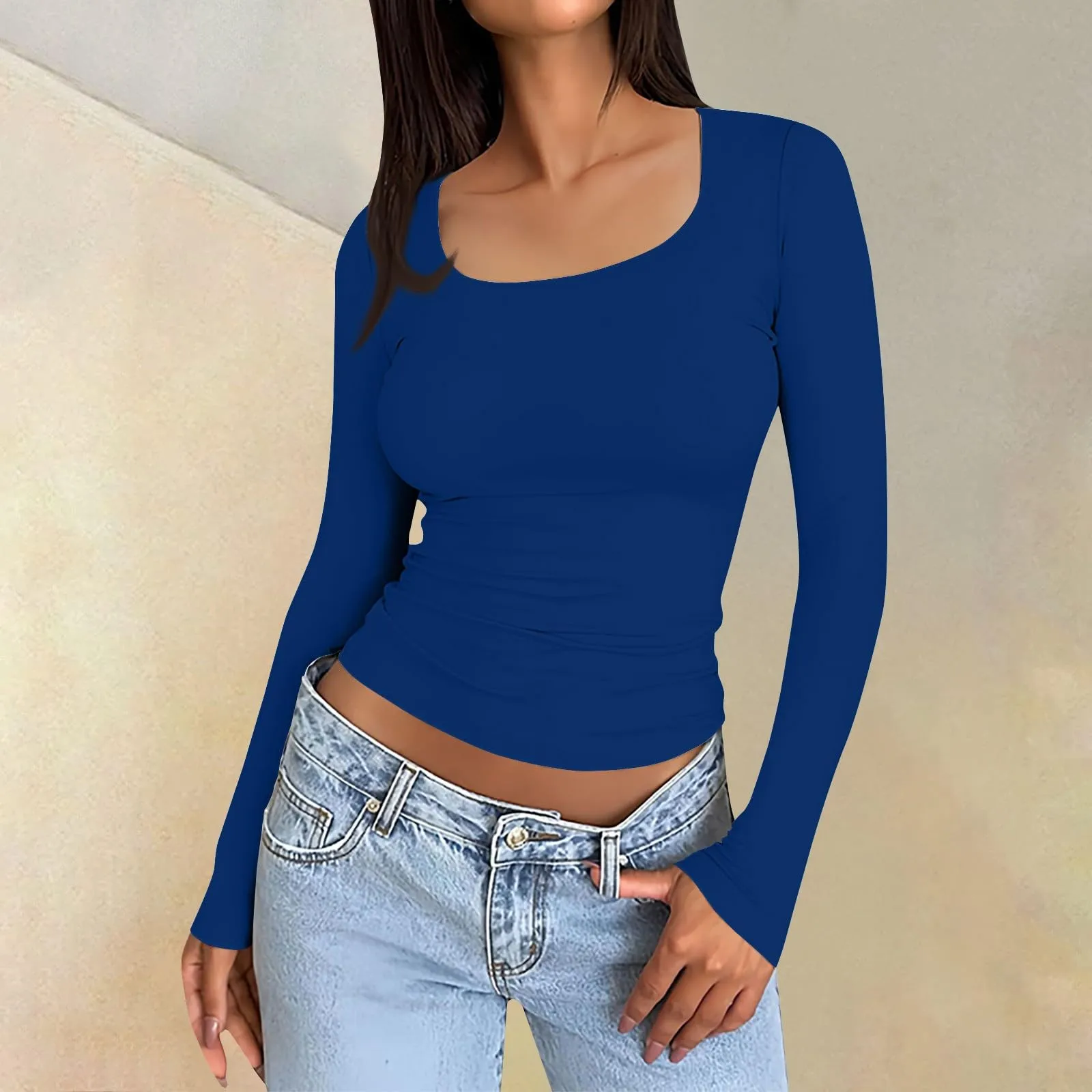 MOKBAY Maglia Donna Cotone Manica Lunga Sexy Manica Lunga Tshirt Maglia Autunno Tinta Unita Elegante Maglie Maniche Lunghe Slim Fit Basic Maglietta Intima Attillata Top Bianco Donna Elegante XXL - immagine 2