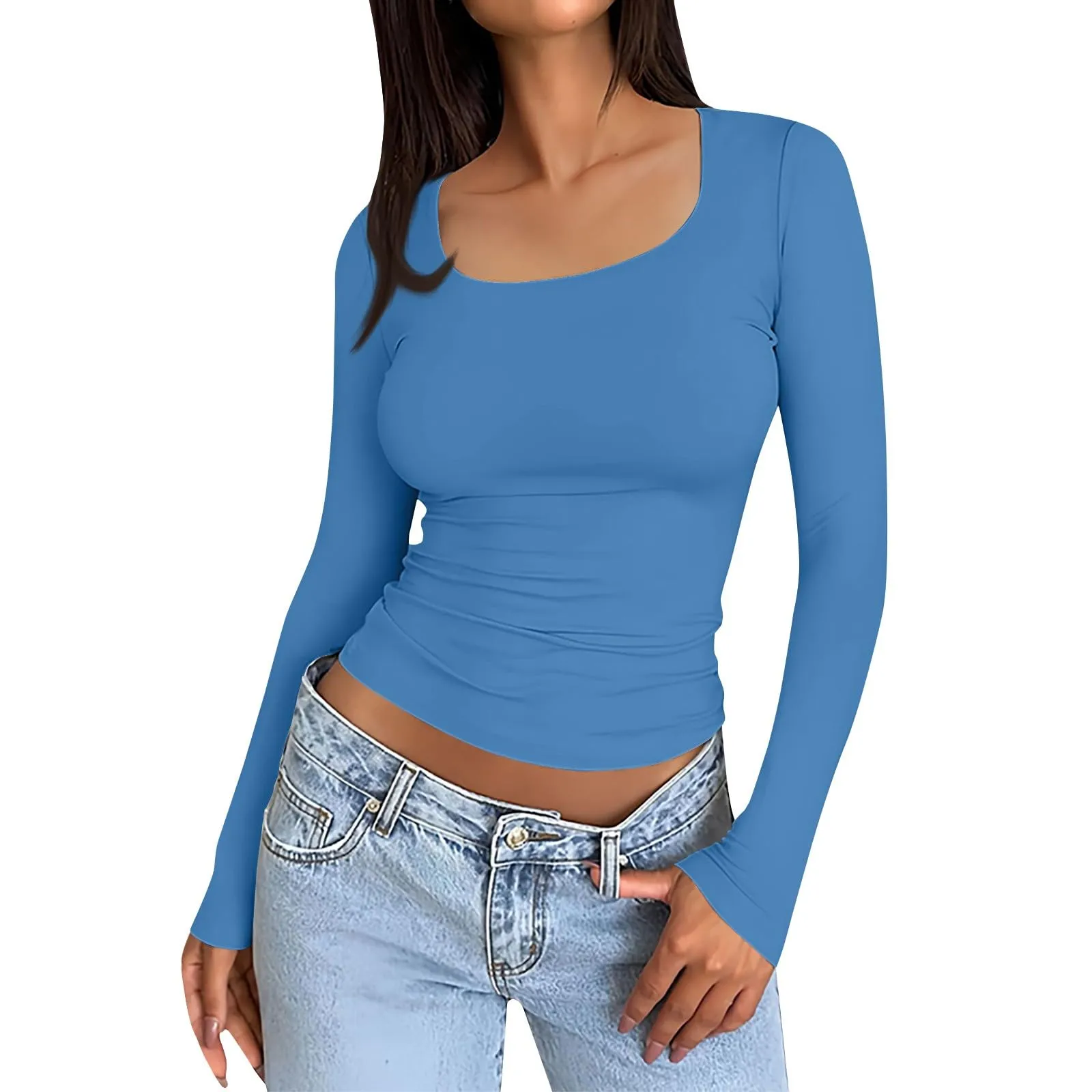 MOKBAY Magliette Maniche Lunghe Donna Curvy Maglia Maglie Cotone Maniche Lunghe Manica Lunga Basic Aderente T-Shirt Tinta Unita Invernale Slim Fit Elegante Maglia Invernale Top Donna Eleganti XL - immagine 1
