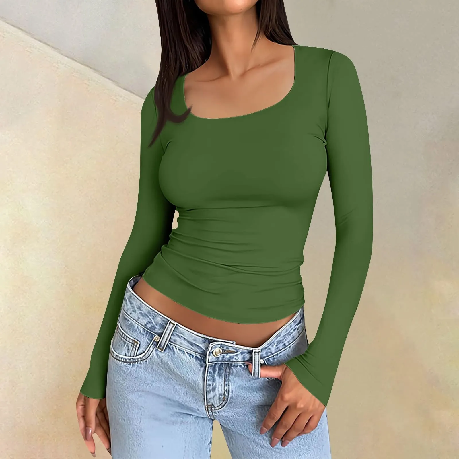 MOKBAY Magliette Maniche Lunghe Donna Maglia Autunno Y2k Maglie Eleganti Aderente Maglia Slim Fit Tinta Unita Tshirt Elegante Basic Manica Lunga Invernale Top Donna Sexy XS - immagine 2