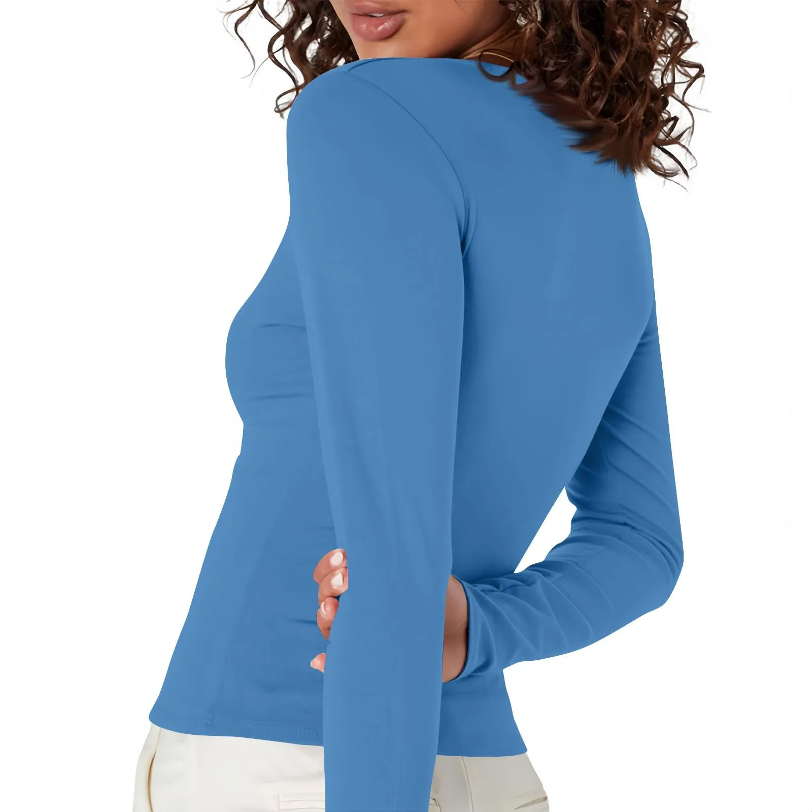 MOKBAY Maglietta Intima Donna Tinta Unita Curvy T-Shirt Invernali Basic Maglia Slim Fit Attillata Manica Lunga Maglie Termiche Sexy Top Arancione Maglia Aderente Donna XXL - immagine 6