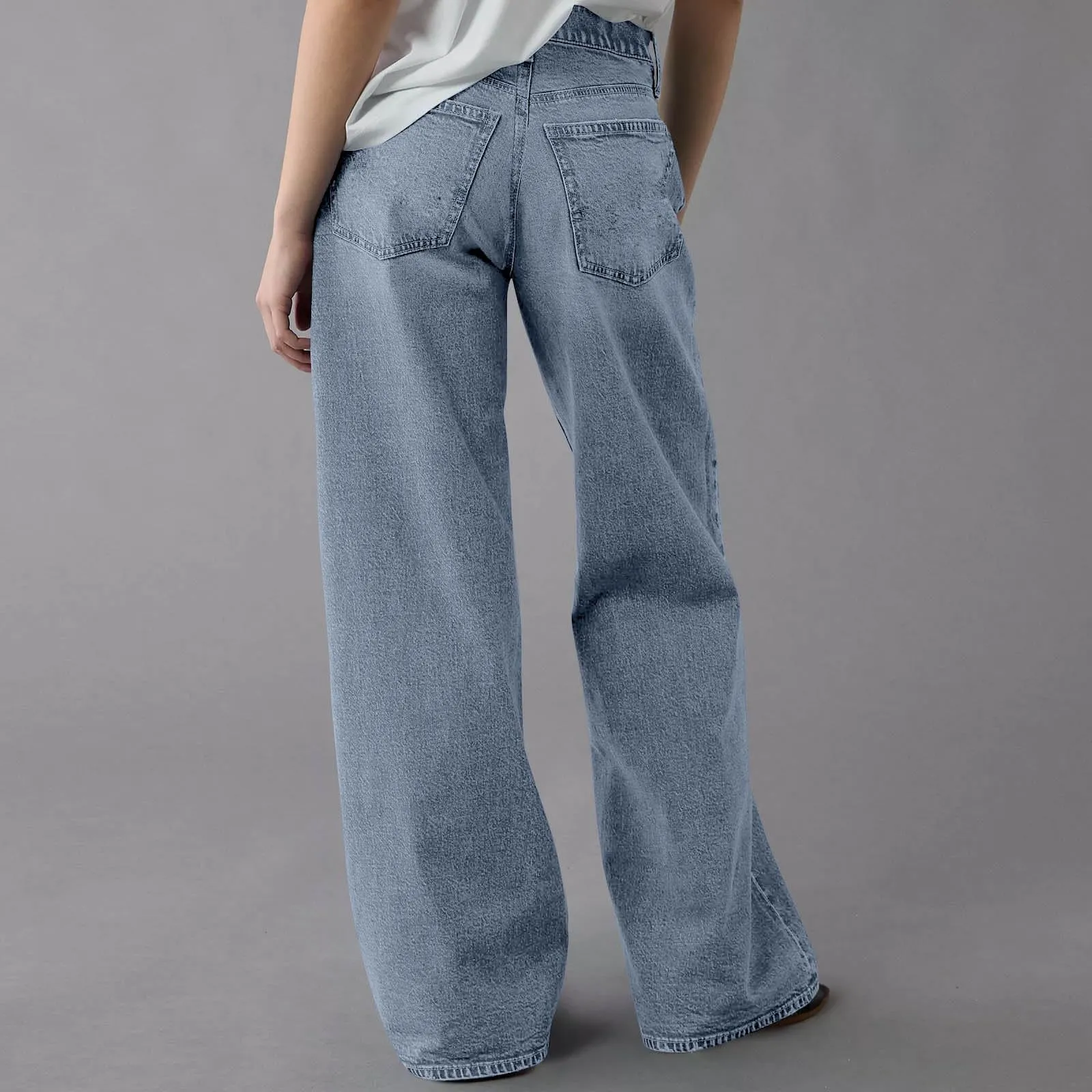 Baggy - Jeans da donna a gamba larga, a vita alta, comodi, lunghi, leggeri, dritti, elasticizzati, casual, taglio dritto, pantaloni da jogging streetwear, Azzurro, 5XL - immagine 6