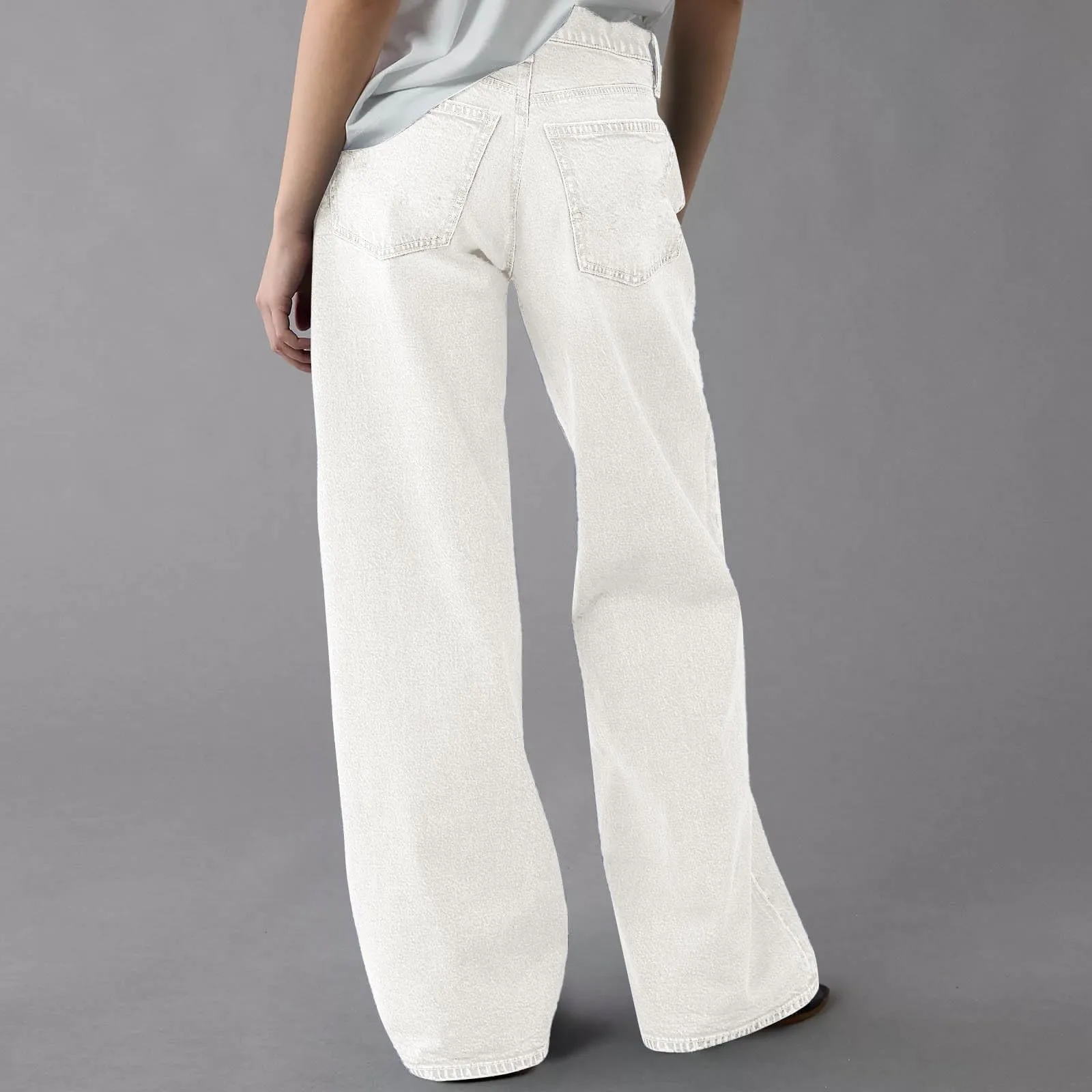 Baggy - Jeans da donna a gamba larga, a vita alta, comodi, lunghi, leggeri, dritti, elasticizzati, casual, taglio dritto, pantaloni da jogging streetwear, bianco, 3XL - immagine 6