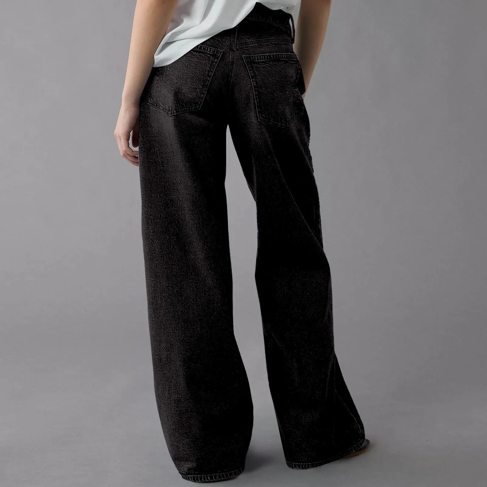 Baggy - Jeans da donna a gamba larga, a vita alta, comodi, lunghi, leggeri, dritti, elasticizzati, casual, taglio dritto, pantaloni da jogging streetwear, Nero , XL - immagine 6