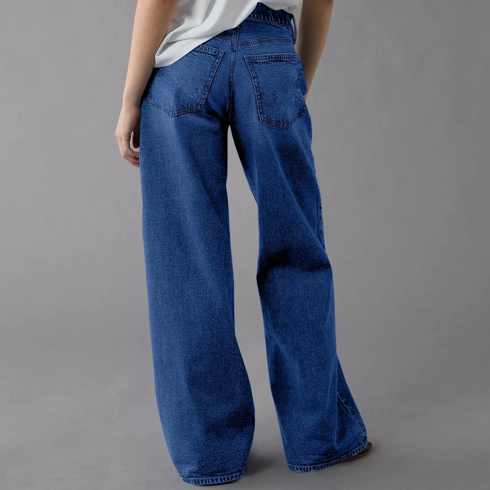 Baggy - Jeans da donna a gamba larga, a vita alta, comodi, lunghi, leggeri, dritti, elasticizzati, casual, taglio dritto, pantaloni da jogging streetwear, a, 5XL - immagine 6