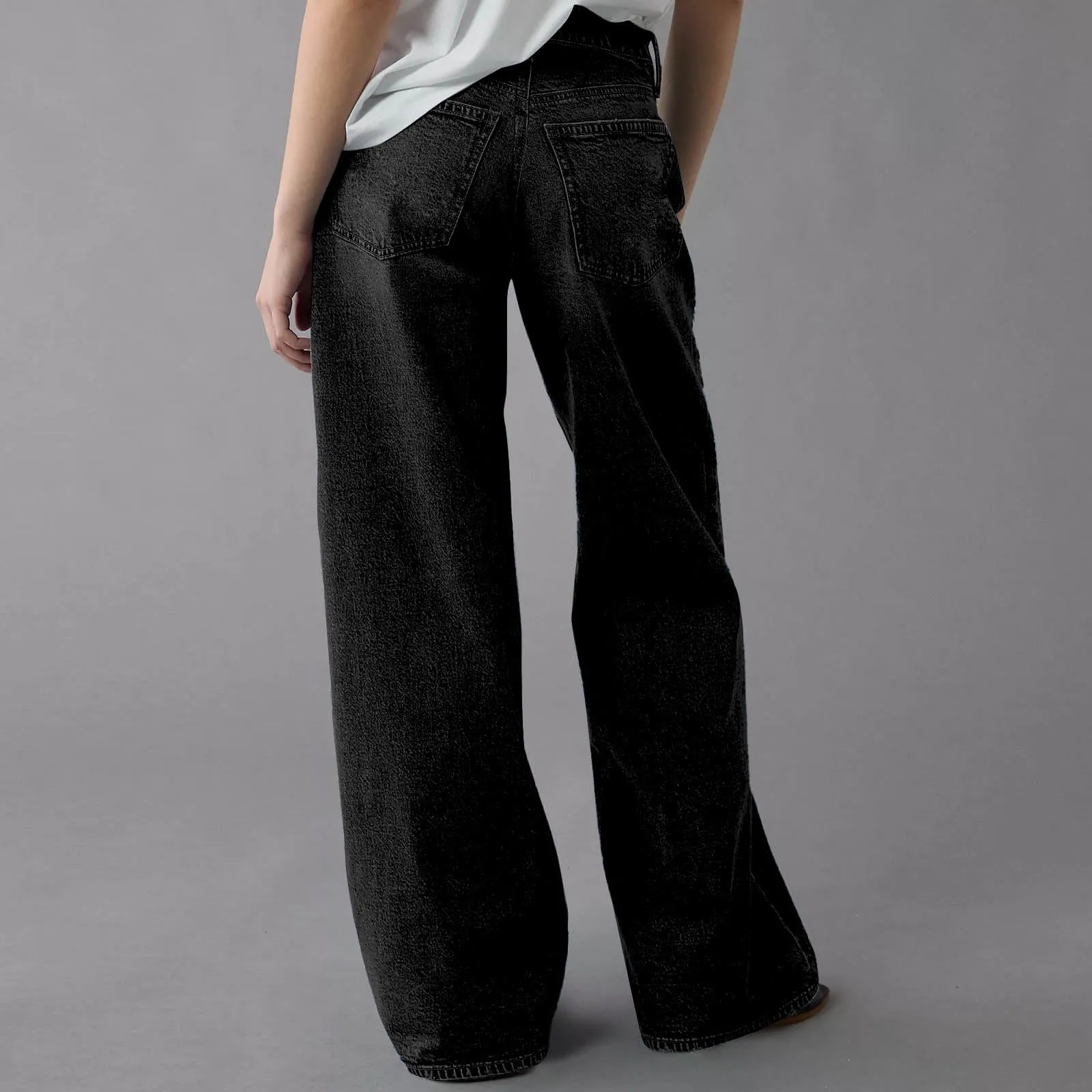 Baggy - Jeans da donna a gamba larga, a vita alta, comodi, lunghi, leggeri, dritti, elasticizzati, casual, taglio dritto, pantaloni da jogging streetwear, grigio., XS - immagine 6