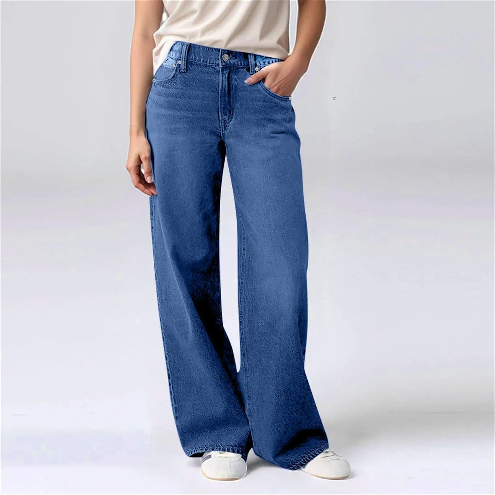 Baggy - Jeans da donna a gamba larga, a vita alta, comodi, lunghi, leggeri, dritti, elasticizzati, casual, taglio dritto, pantaloni da jogging streetwear, a, XL - immagine 3