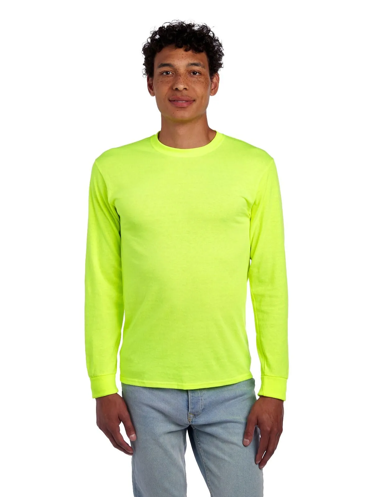 Jerzees Dri-Power Maglietta a Maniche Lunghe in Misto Cotone, Traspirante, Protezione Contro Gli odori, UPF 30+, Taglie S-3X, Verde Sicurezza, L - immagine 1