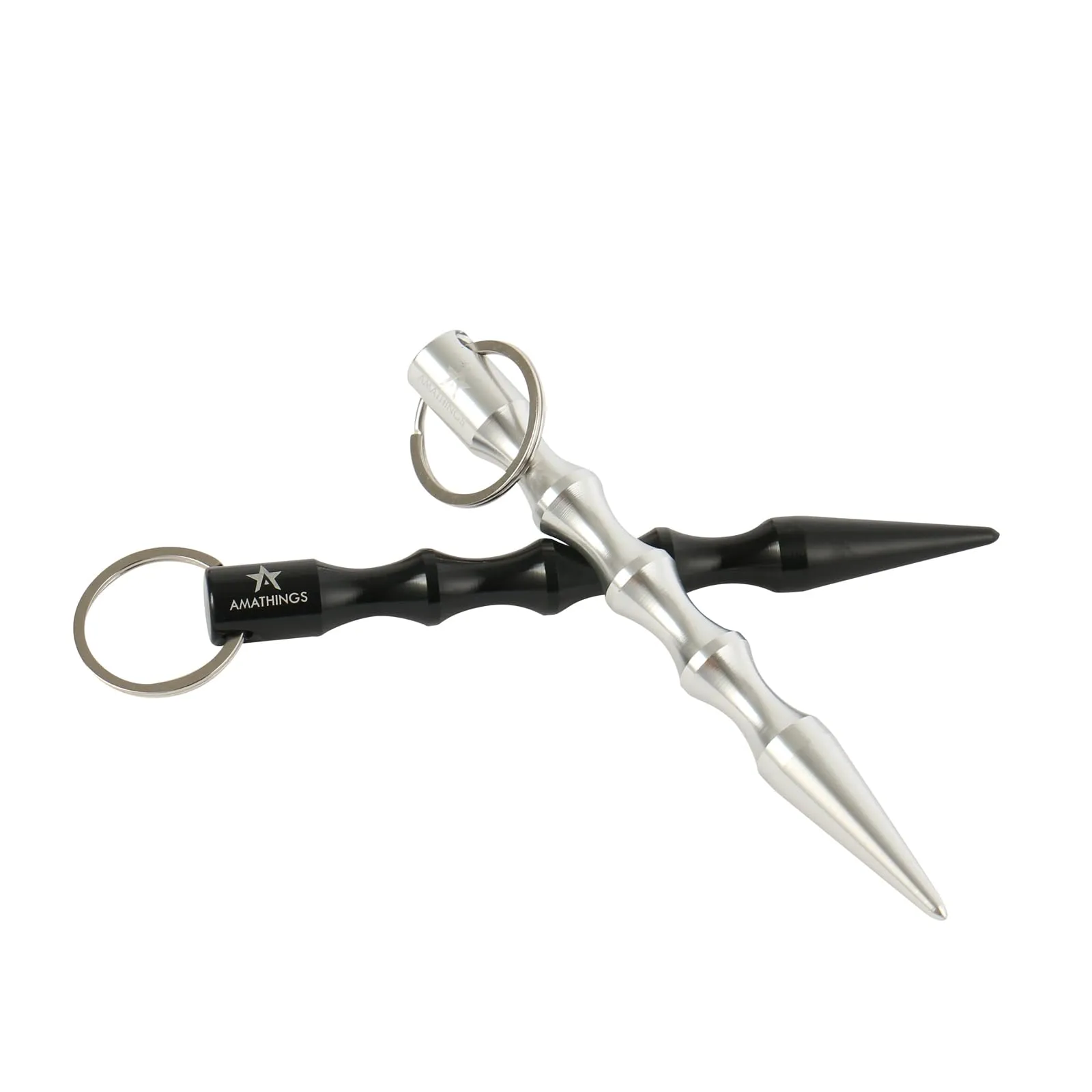 Amathings - Kubotan in diversi colori con impugnatura ergonomica e anello portachiavi, con o senza segnale di SOS, del tutto legale, 2 - 4 pezzi, nero/argento - immagine 2