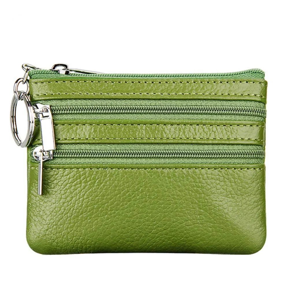 Portafoglio con Mini Custodia Portamonete da Donna in Vera Pelle con Portachiavi, verde - immagine 1