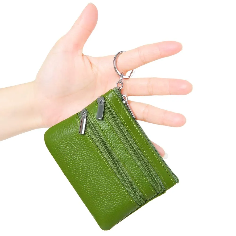Portafoglio con Mini Custodia Portamonete da Donna in Vera Pelle con Portachiavi, verde - immagine 2