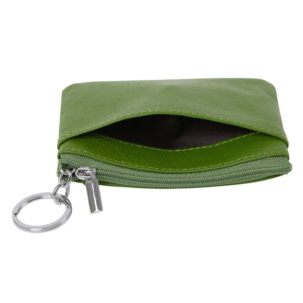 Portafoglio con Mini Custodia Portamonete da Donna in Vera Pelle con Portachiavi, verde - immagine 3