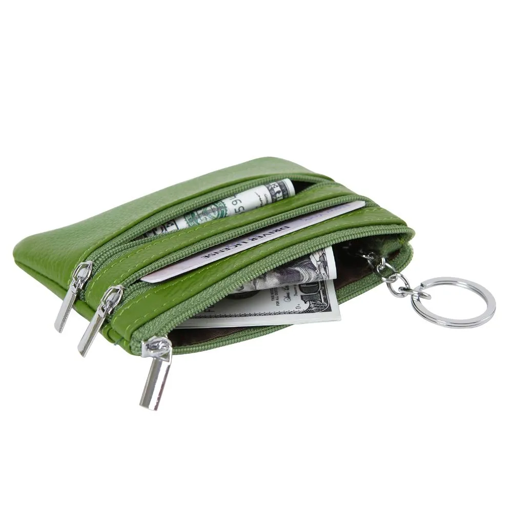 Portafoglio con Mini Custodia Portamonete da Donna in Vera Pelle con Portachiavi, verde - immagine 4