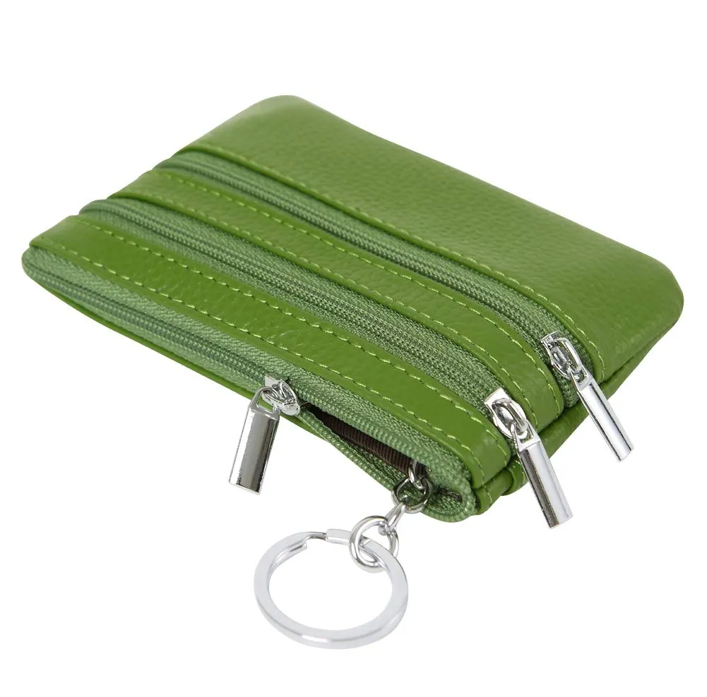 Portafoglio con Mini Custodia Portamonete da Donna in Vera Pelle con Portachiavi, verde - immagine 5