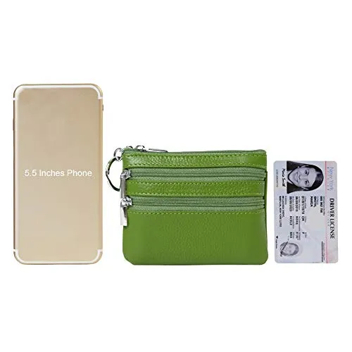 Portafoglio con Mini Custodia Portamonete da Donna in Vera Pelle con Portachiavi, verde - immagine 6