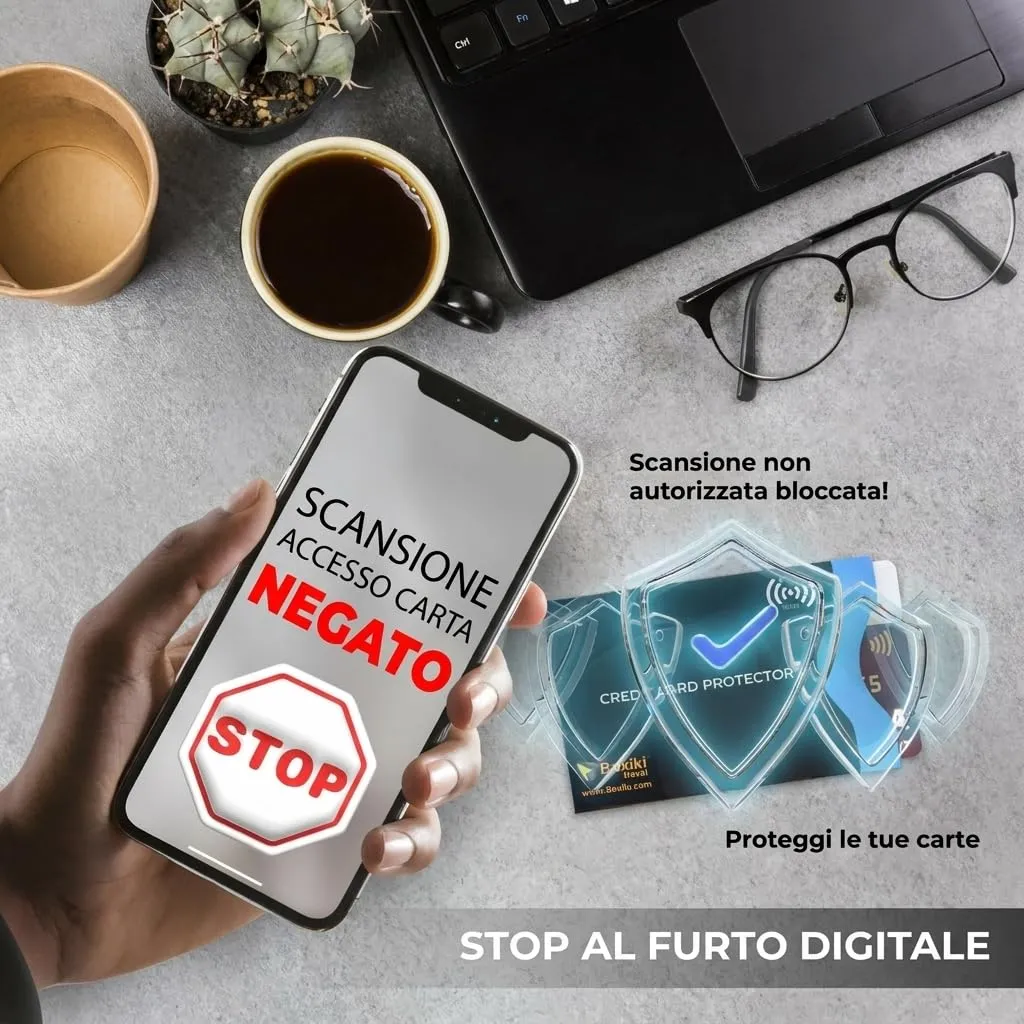 Proteggi Carte di Credito Contactless RFID, 12 Buste Blocco RFID con Codifica a Colori, Protezione RFID per Carte di Credito Bancomat e Documenti, Porta Bancomat Schermato di Boxiki Travel - immagine 4