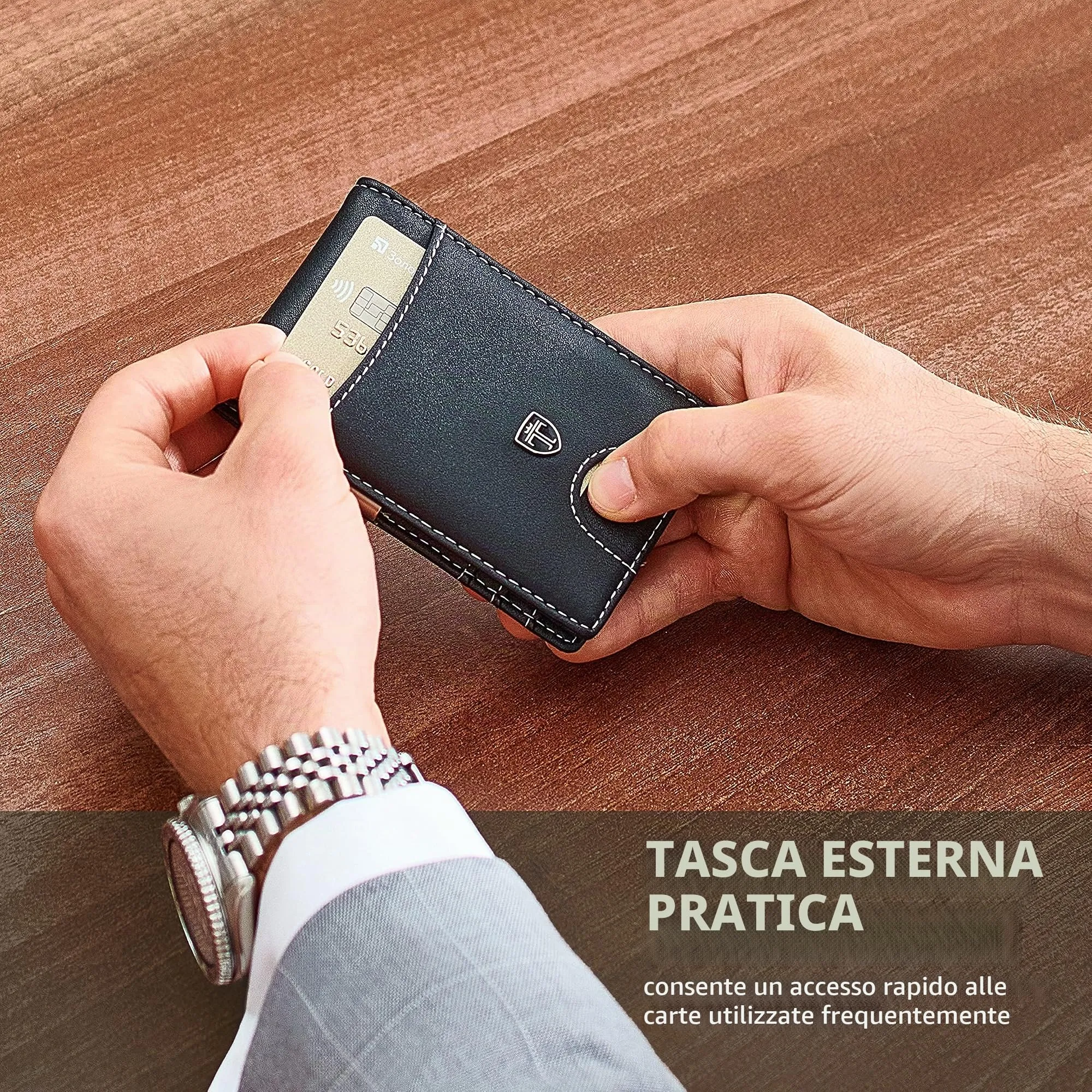 TRAVANDO Portafoglio uomo piccolo con protezione RFID „ZURICH“ Porta carte di credito con clip per contanti, Portafogli Porta tessere slim tascabile, Portatessere Raccoglitore banconote sottile - immagine 4