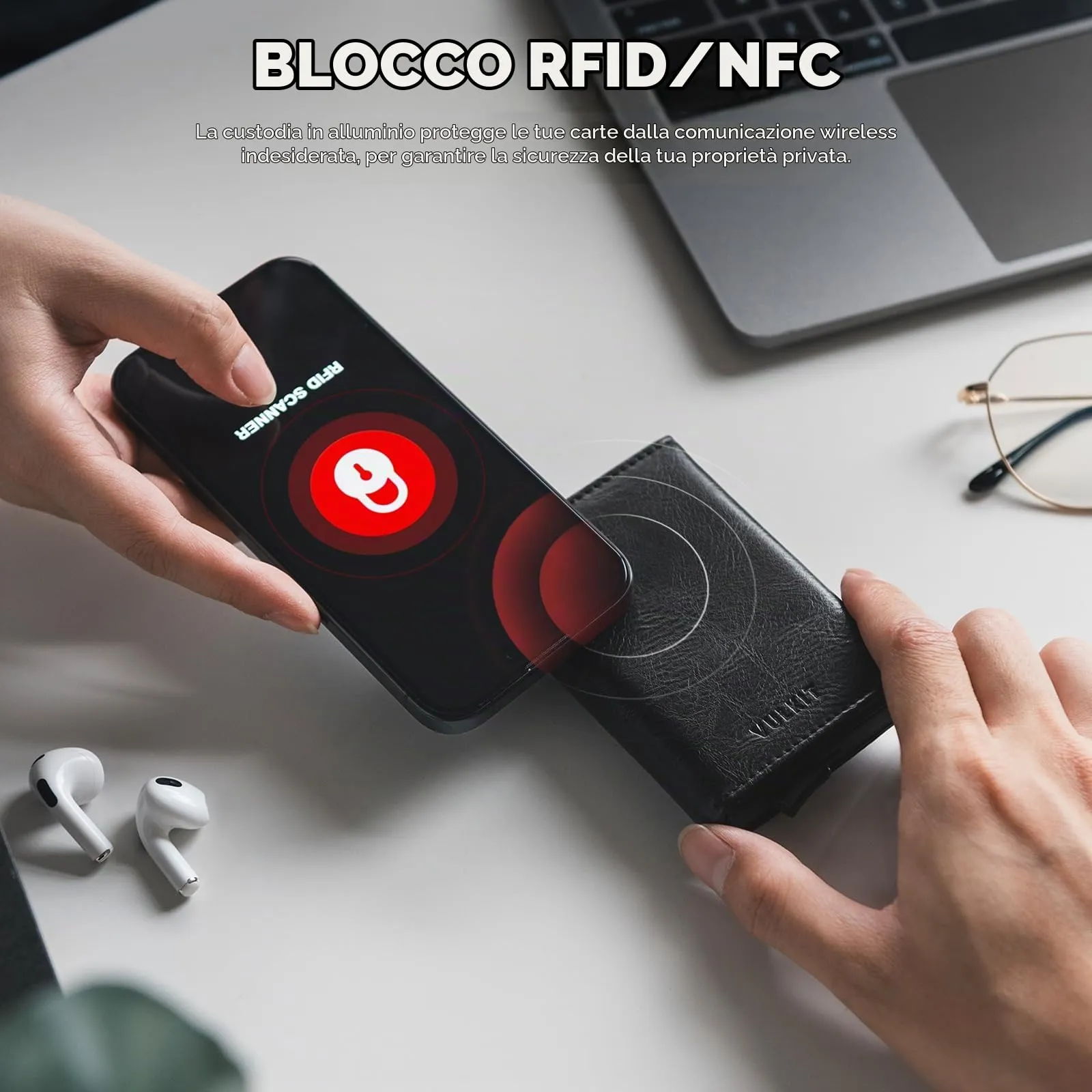 VULKIT Porta Carte di Credito Schermato RFID Portafoglio Uomo Bifold in Pelle Pop Up Automatico e Porta Banconote Tasca Monete con Zip, Nero - immagine 6