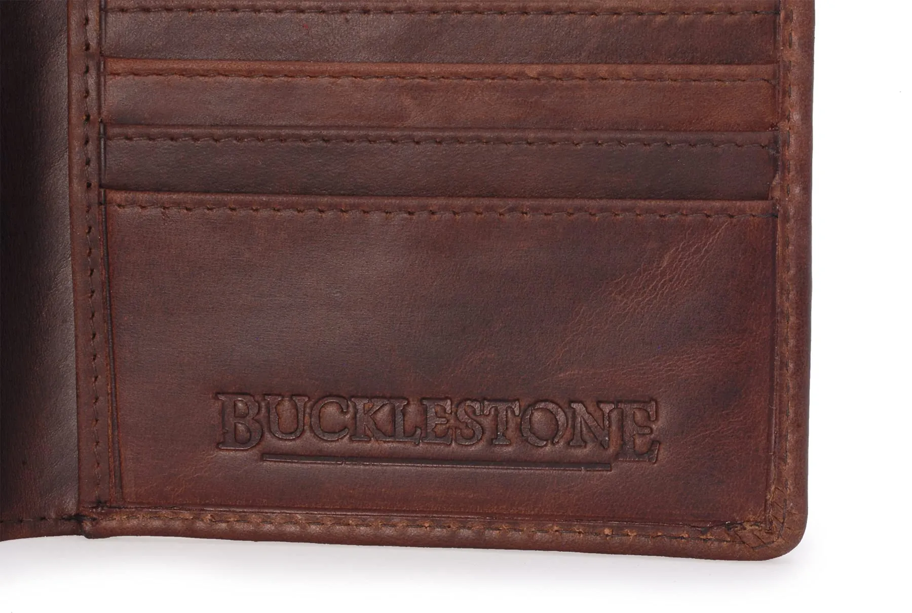 Bucklestone - Portafoglio Uomo Piccolo Slim in Pelle - Porta Carte di Credito a Due Pieghe - Protezione RFID - con Scatola Regalo - Oxford - Marrone - immagine 7