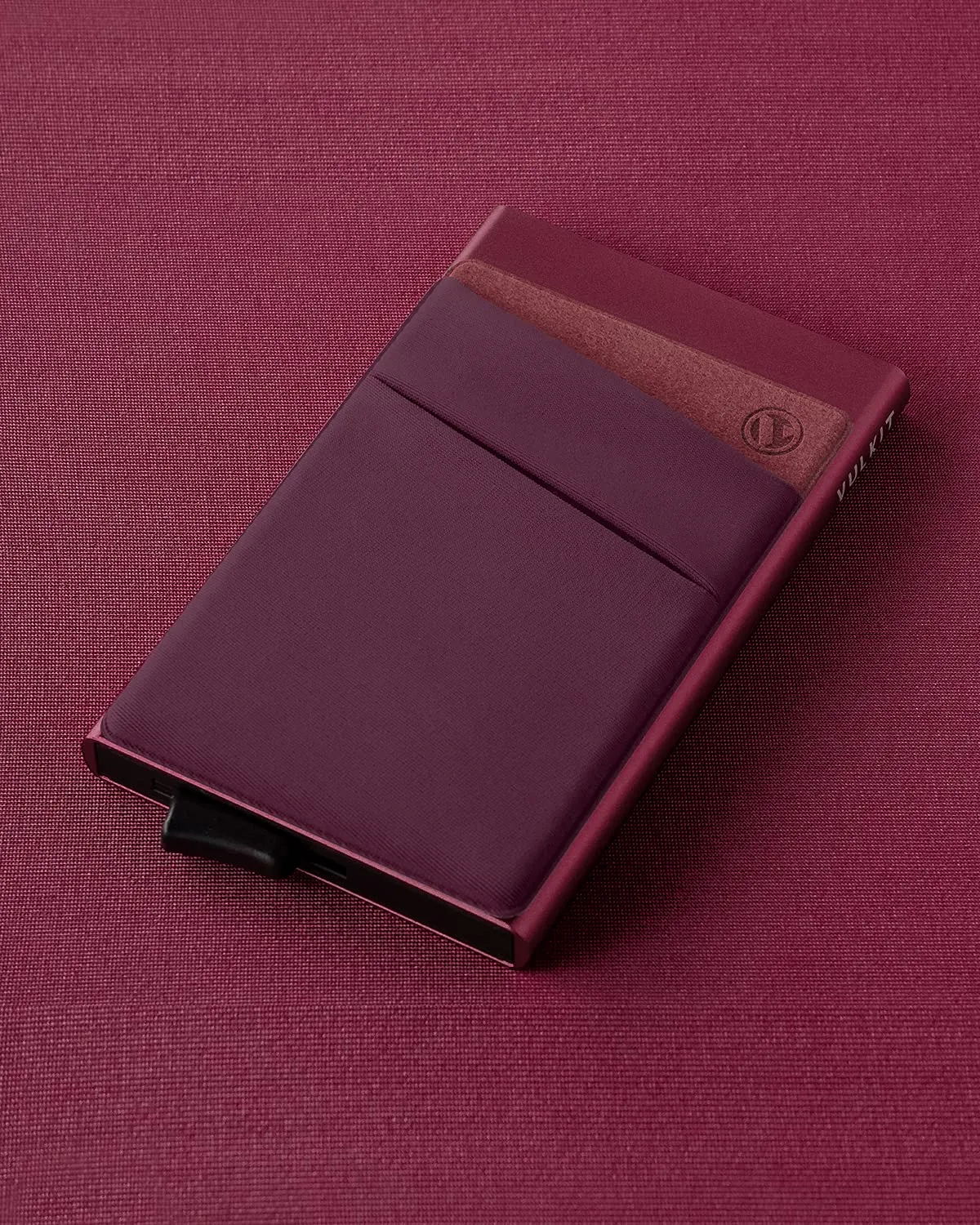 VULKIT Porta Carte di Credito Uomo o Donna Schermato RFID Pop-Up Portafoglio Uomo Slim Porta Tessere Metallo Rigido con Tasca Elastica, Vino - immagine 5
