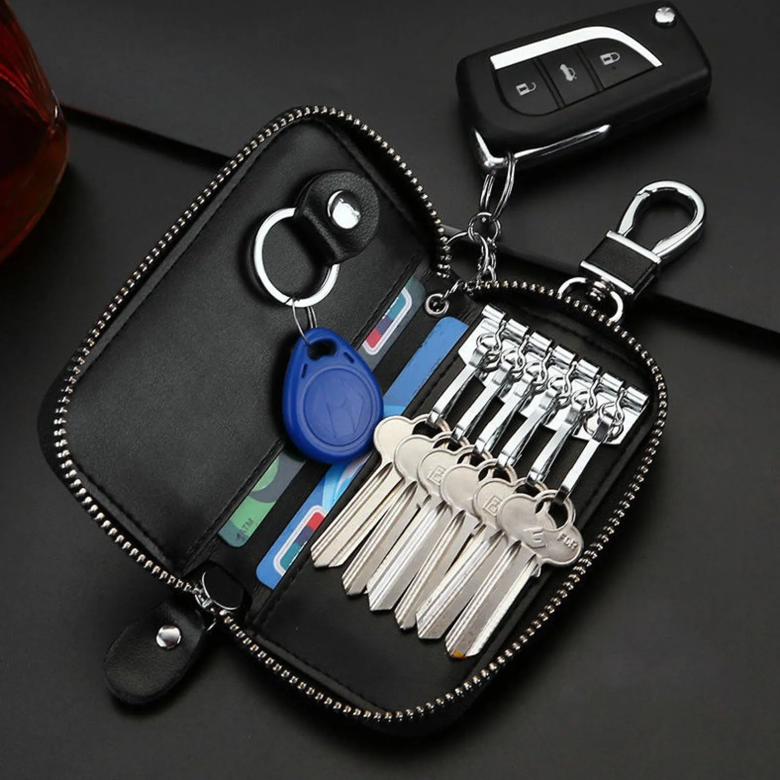 LTLSZRN Portachiavi in Pelle Per Uomo e Donna, Borsellino Unisex Con Portafoglio Chiave Auto e 6 Gancio - immagine 9