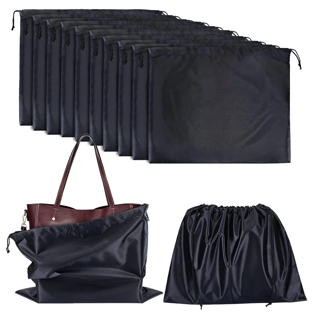 NBEADS 12 pz Sacchetti per La Polvere per Borse, Borse Portaoggetti In Finta Seta Borsa Da Viaggio Portatili In Tessuto con Coulisse per Scarpe, Stivali, 39.7x50 cm, Nero - immagine 1