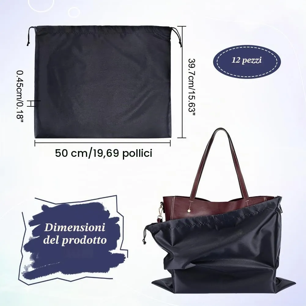NBEADS 12 pz Sacchetti per La Polvere per Borse, Borse Portaoggetti In Finta Seta Borsa Da Viaggio Portatili In Tessuto con Coulisse per Scarpe, Stivali, 39.7x50 cm, Nero - immagine 2