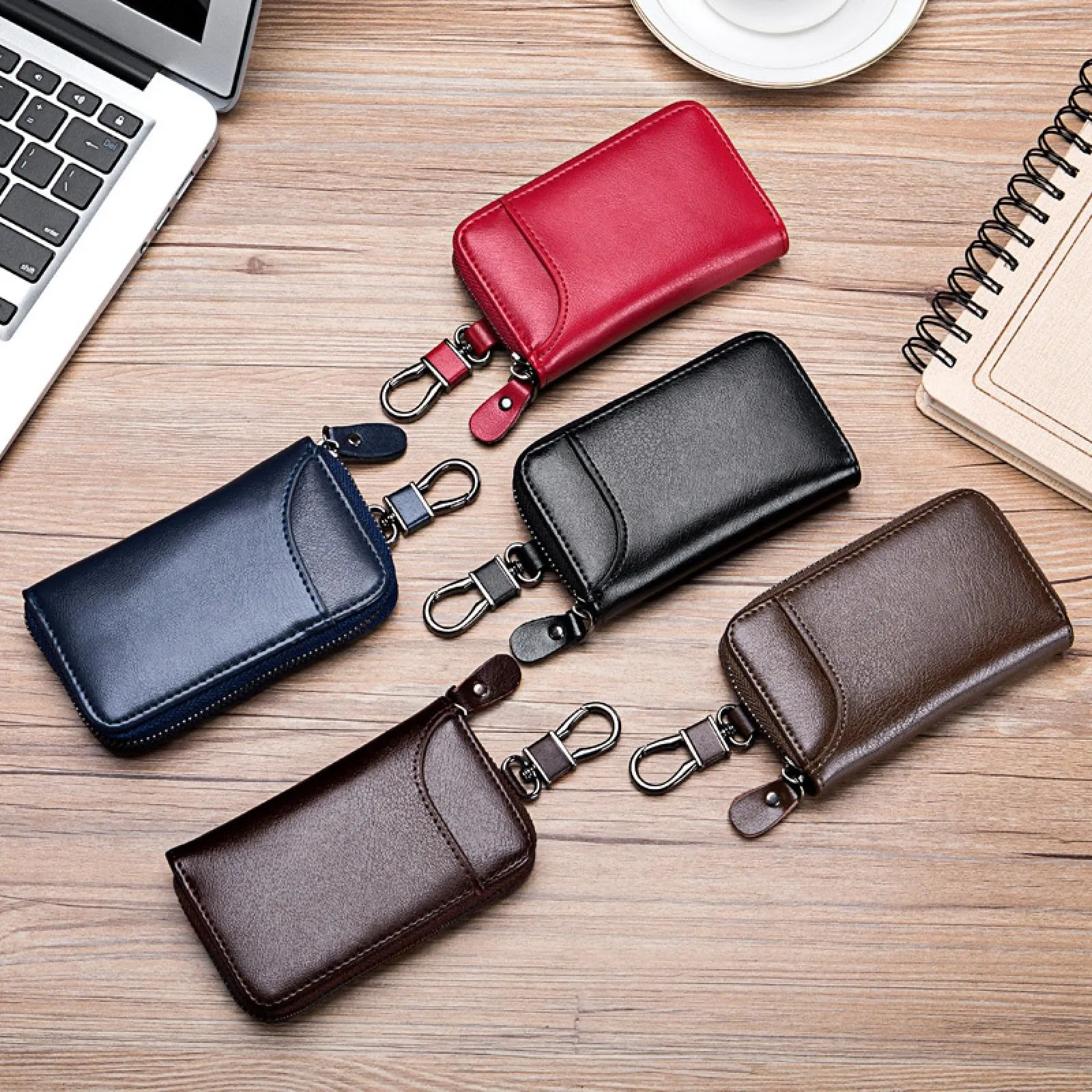 LTLSZRN Portachiavi in Pelle, Raccoglitore Chiave multifunzione,Borse universali per auto portachiavi per uomo donna,Tasche e Ganci, portafoglio portachiavi Impermeabile (marrone) - immagine 8