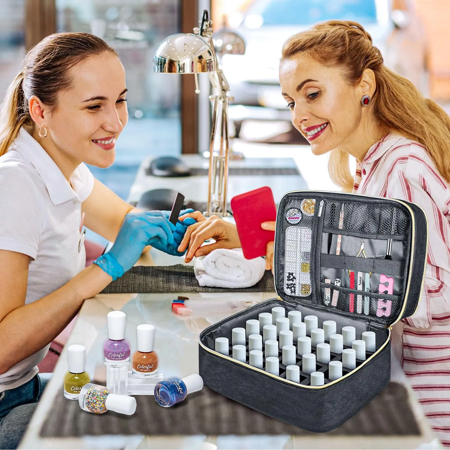 BOHEMIABY Porta Smalti Organizer, Borsa Porta Smalti può Ospitare 30 Smalto Unghie, Scatola da Viaggio Per Smalti, Valigia per Unghie Professionale Mettere Fornetto Unghie Semipermanente (Nero) - immagine 2