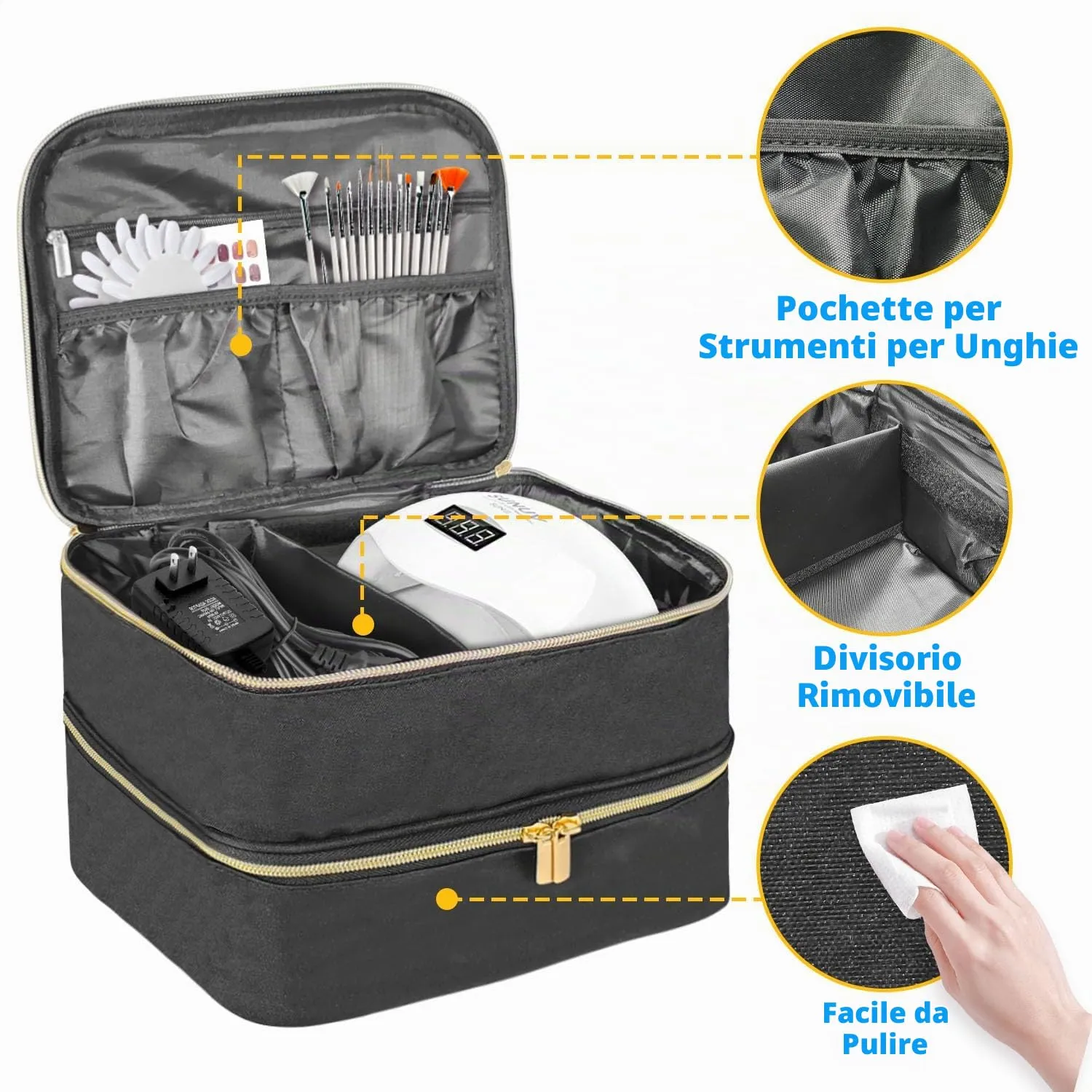 BOHEMIABY Porta Smalti Organizer, Borsa Porta Smalti può Ospitare 30 Smalto Unghie, Scatola da Viaggio Per Smalti, Valigia per Unghie Professionale Mettere Fornetto Unghie Semipermanente (Nero) - immagine 3