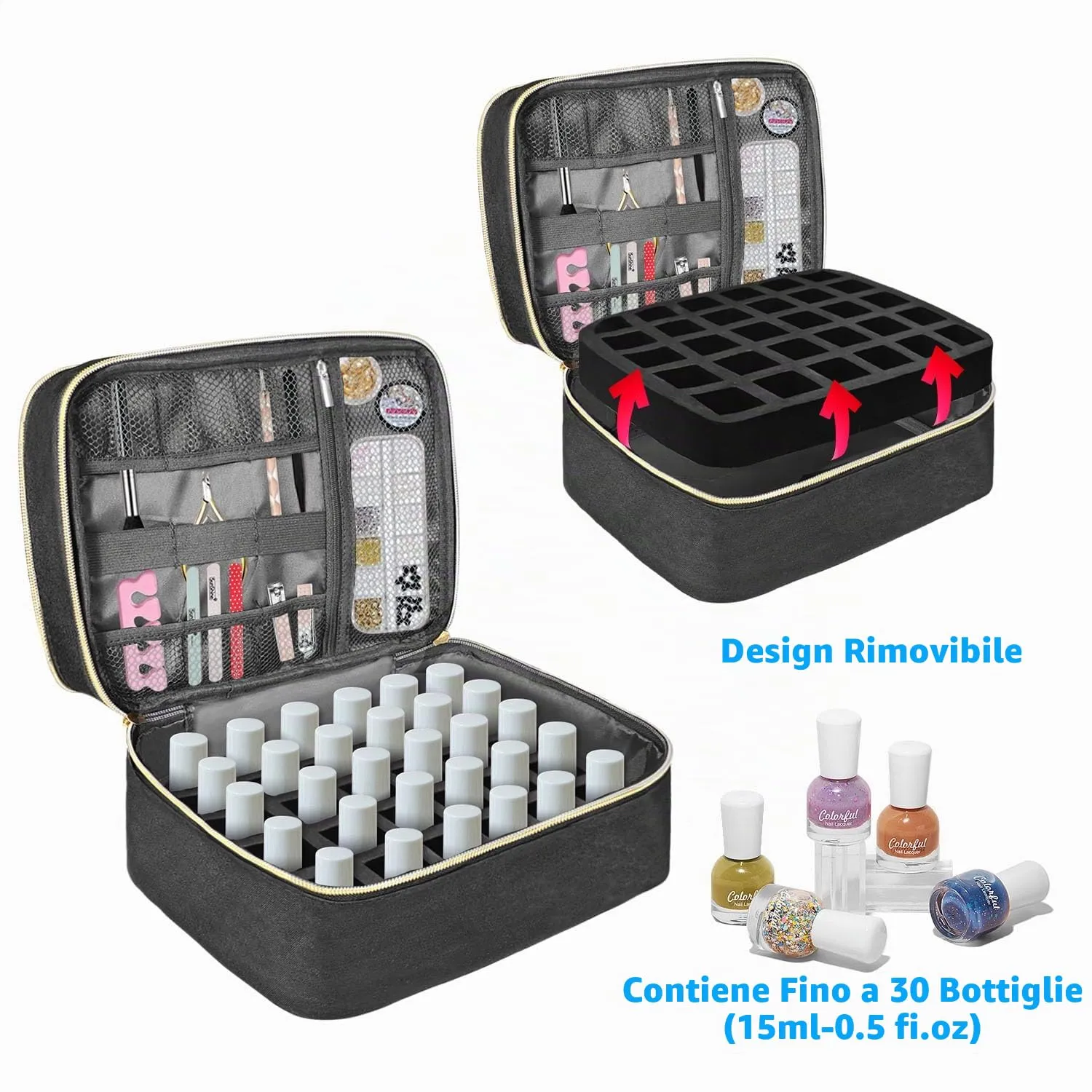 BOHEMIABY Porta Smalti Organizer, Borsa Porta Smalti può Ospitare 30 Smalto Unghie, Scatola da Viaggio Per Smalti, Valigia per Unghie Professionale Mettere Fornetto Unghie Semipermanente (Nero) - immagine 4