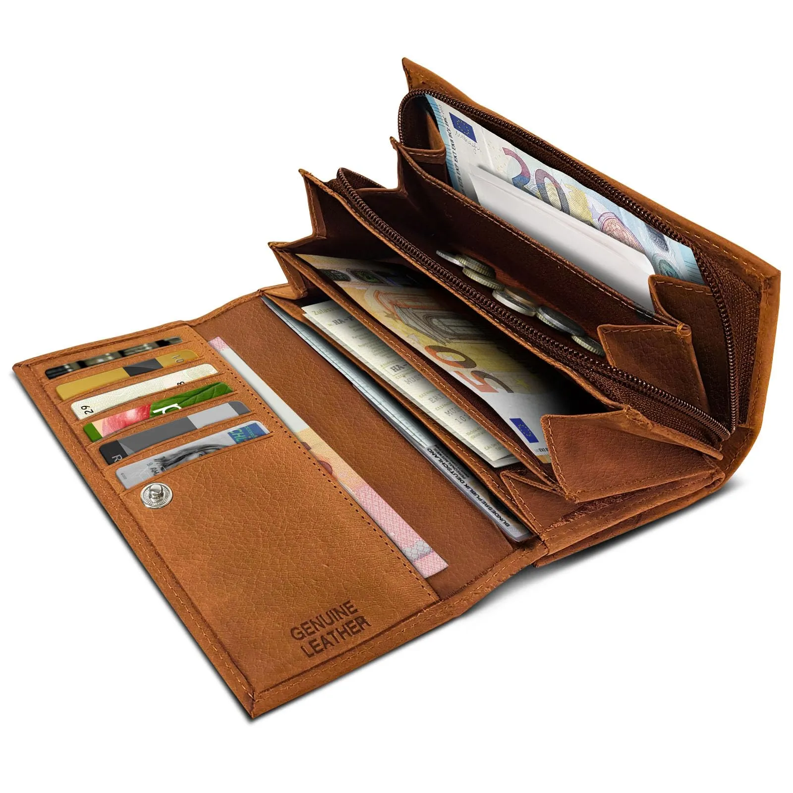 ROYALZ "Orelia Portafoglio vera Pelle Donna Grande Portamoneta Capiente Porta Carte Credito 18 Scomparti Bloccaggio Protezione RFID Etui Lungo - immagine 5