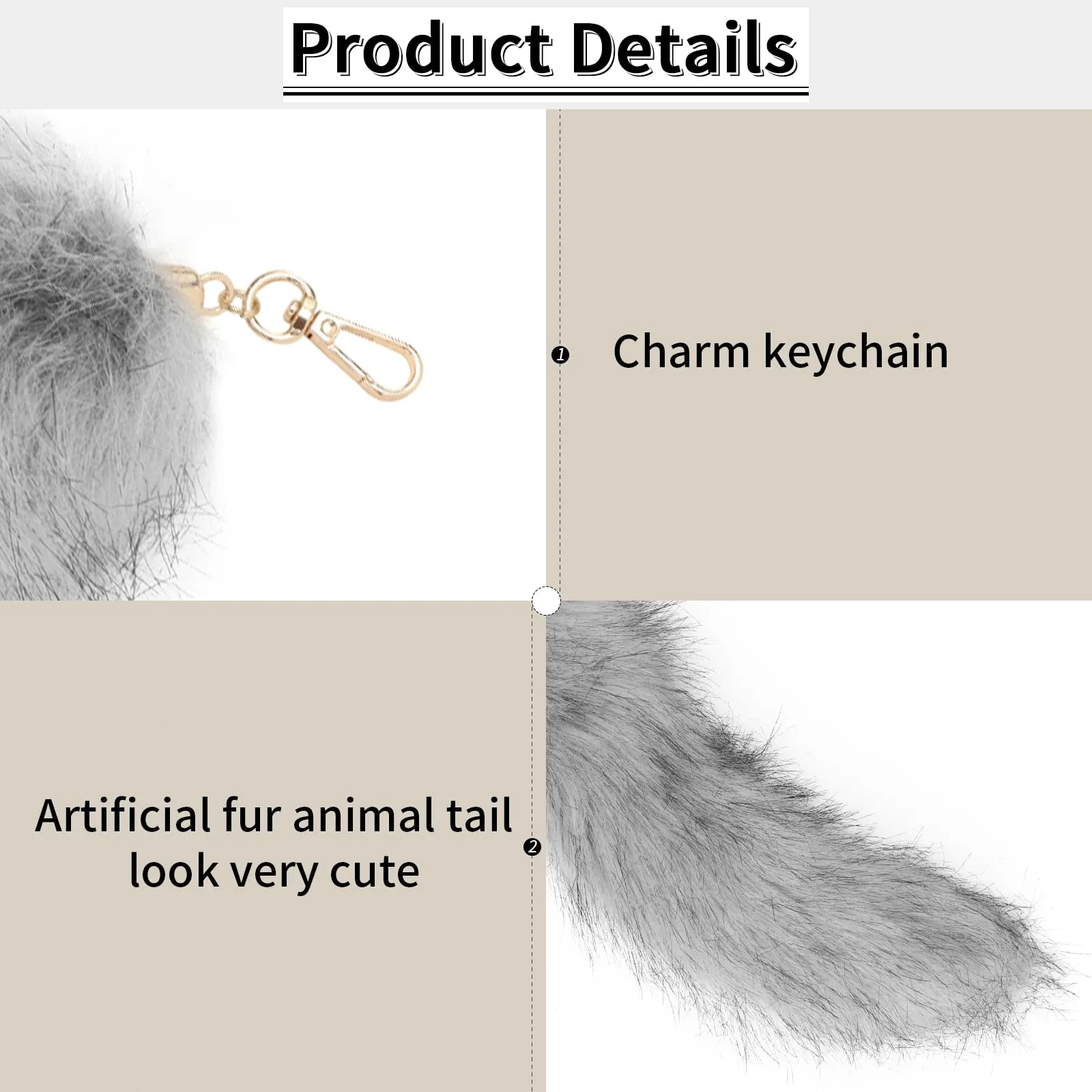 hbbhml Coda di gatto in pelliccia sintetica per costumi di Halloween, Grigio scuro., One Size - immagine 4